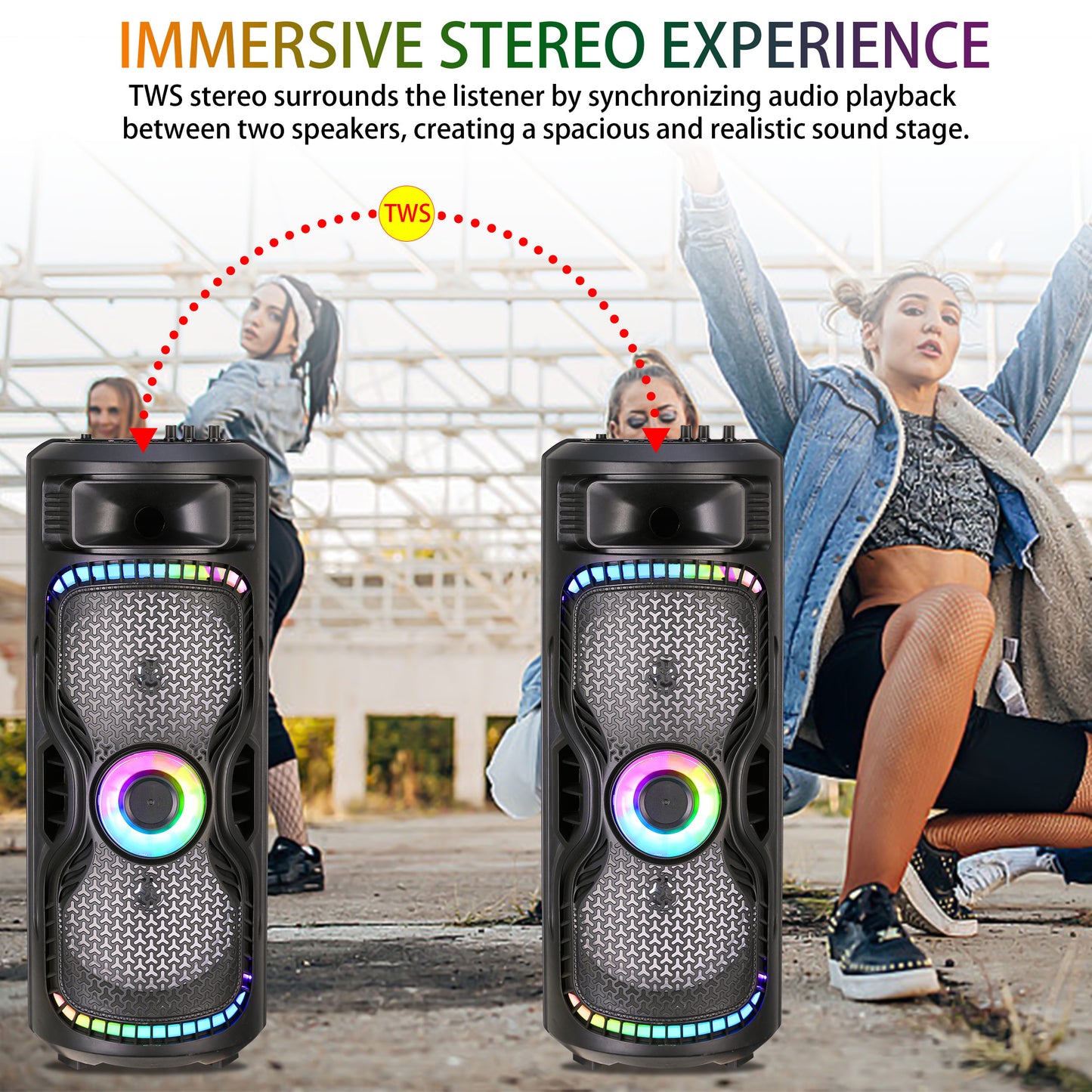 TOPTECH BRAZE-8 Dual 8" Bluetooth Party Speaker with Disco Lights & Rechargeable Battery