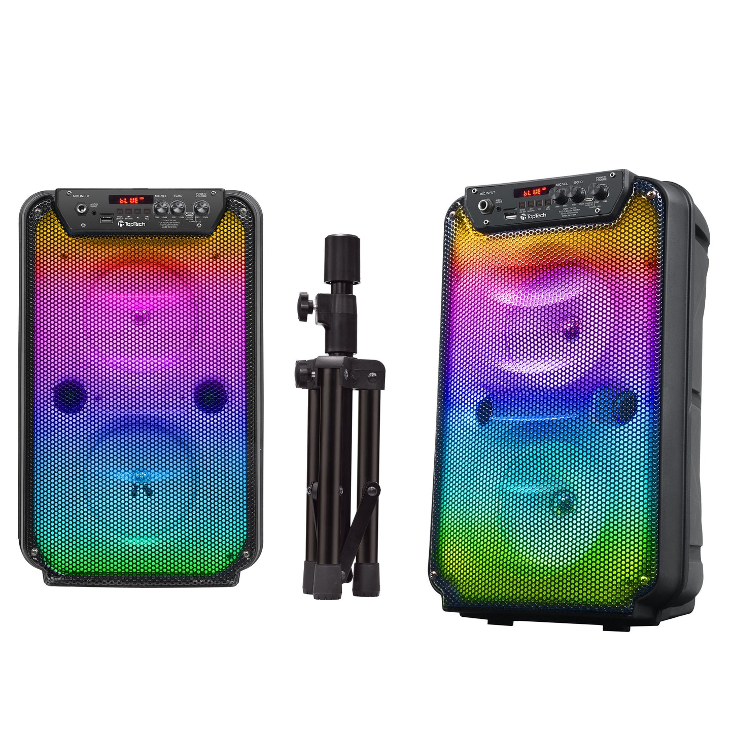 TOPTECH TTA-206 Dual 6'' Woofer Bluetooth Speaker with Stand & LED Flame Lights