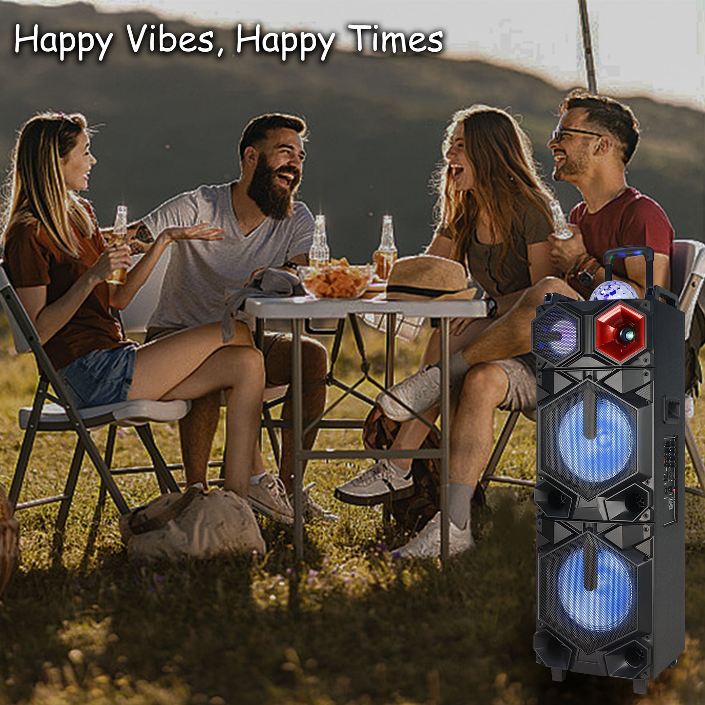 TOPTECH GALAXY-210, Dual 10" Bluetooth Speaker with Disco Lights & DJ Bulb for Home/Outdoor