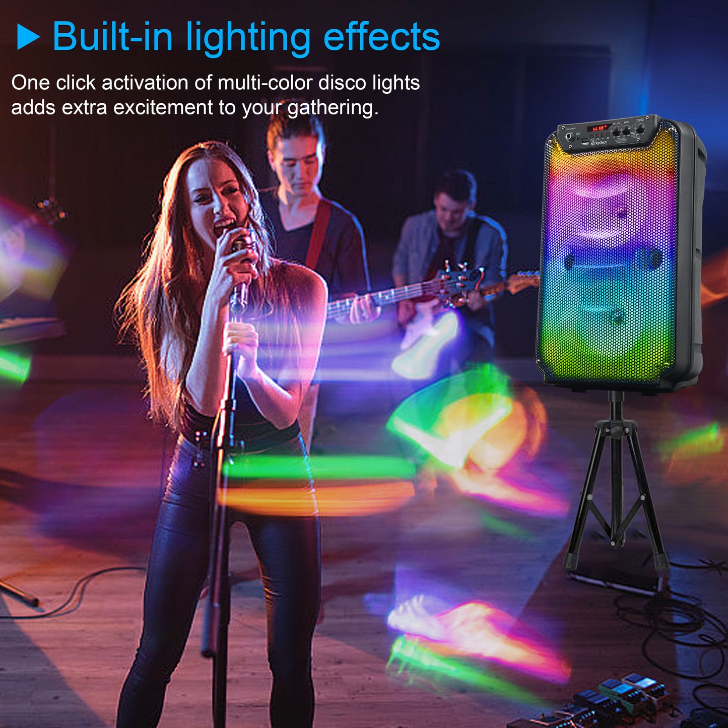 TOPTECH TTA-206 Dual 6'' Woofer Bluetooth Speaker with Stand & LED Flame Lights