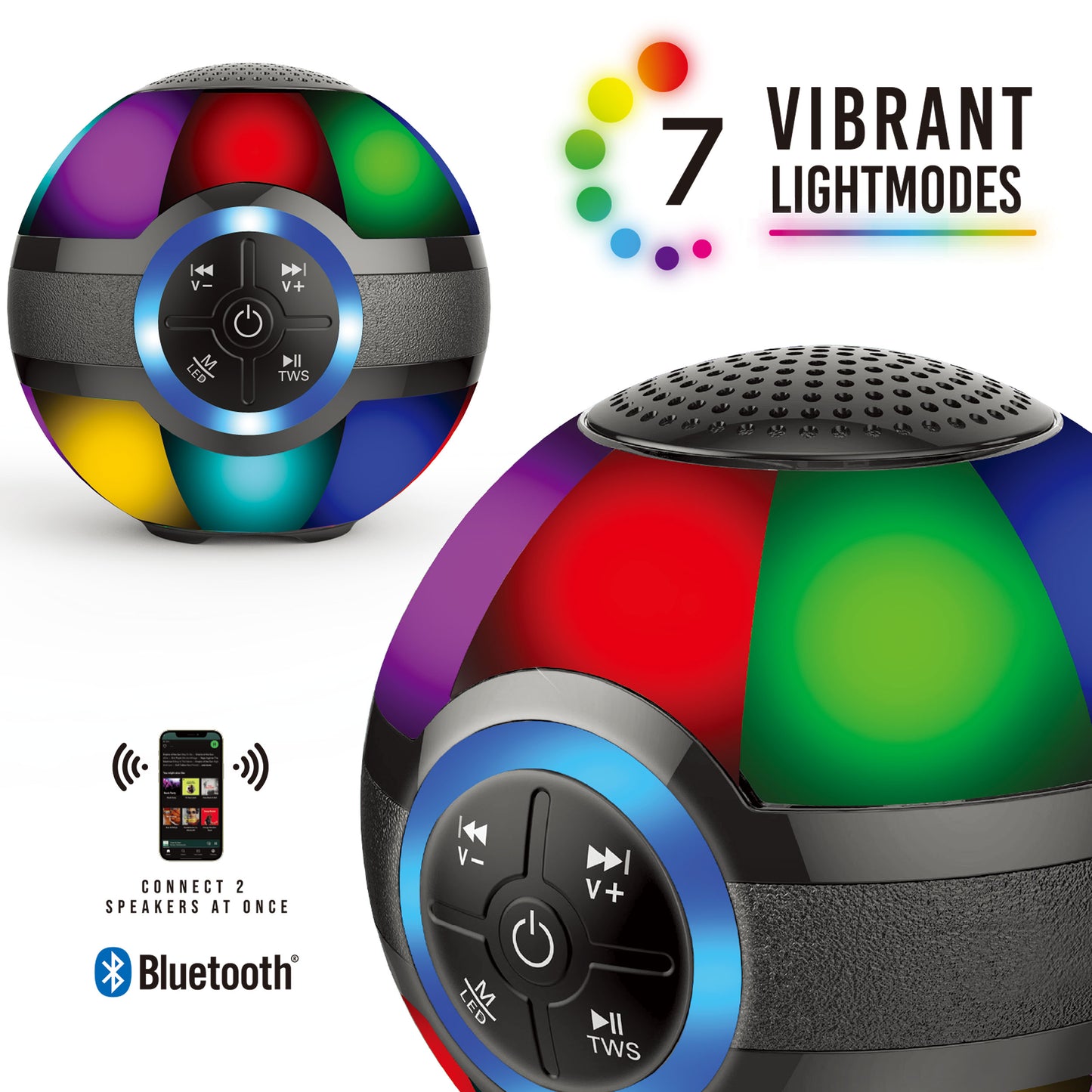TOPTECH BRAZE-4 Portable 3" Bluetooth Speaker with 7-Color LED Lights & Powerful Sound