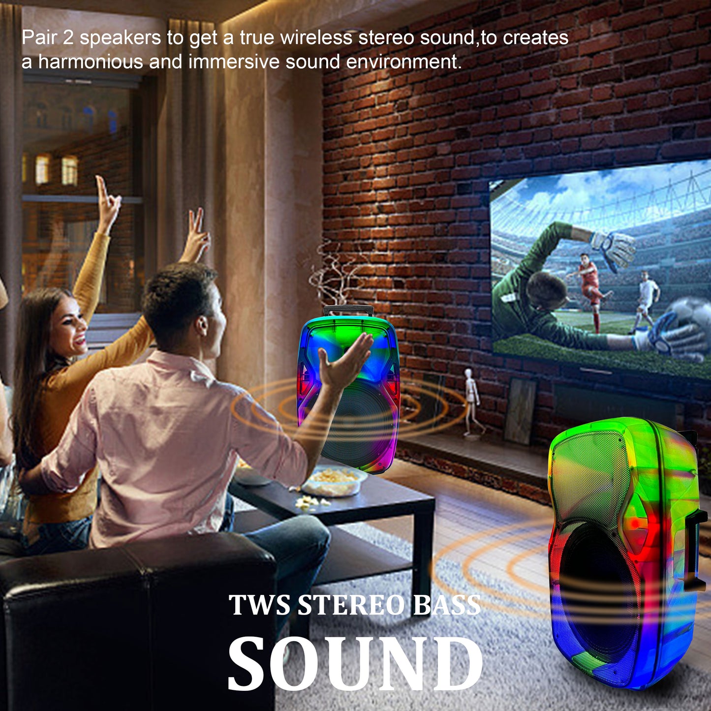 TOPTECH STAR-115 15'' Portable Bluetooth Speaker with Flame Lights & Powerful Sound - Top Tech Audio