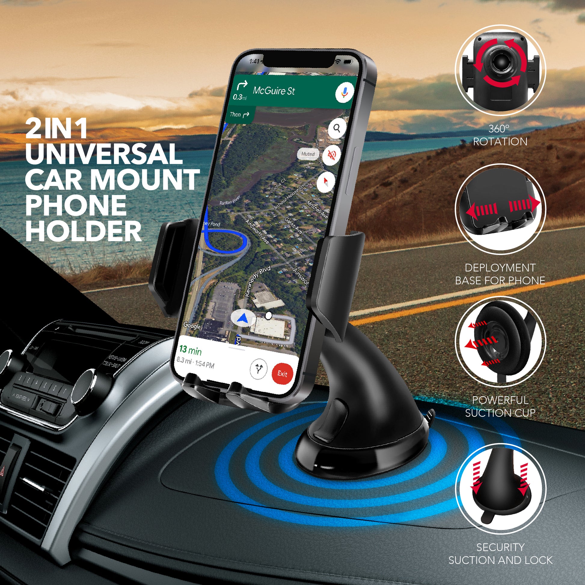 RCA 2-in-1 Universal Car Phone Holder for Dashboard & Windshield - Top Tech Audio