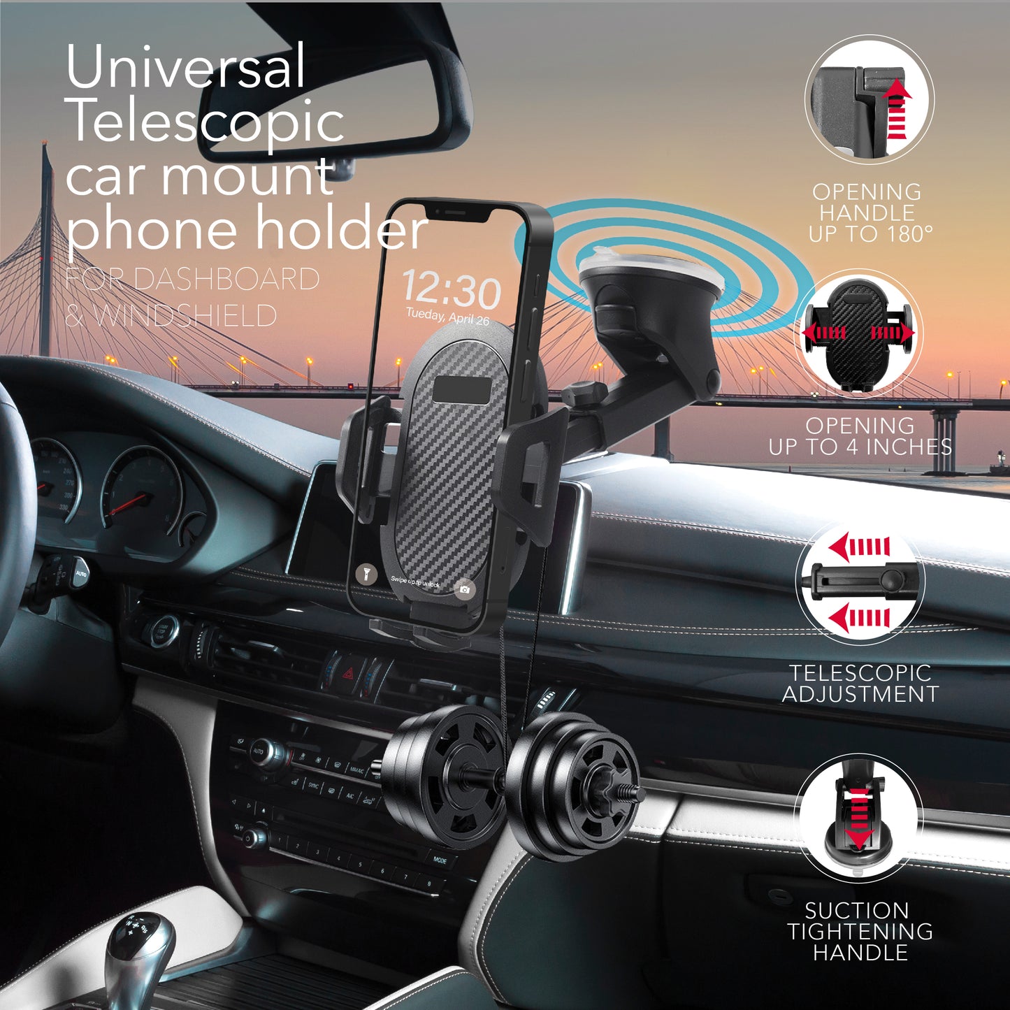 RCA CM-11 2-in-1 Universal Car Phone Holder for Dashboard & Windshield