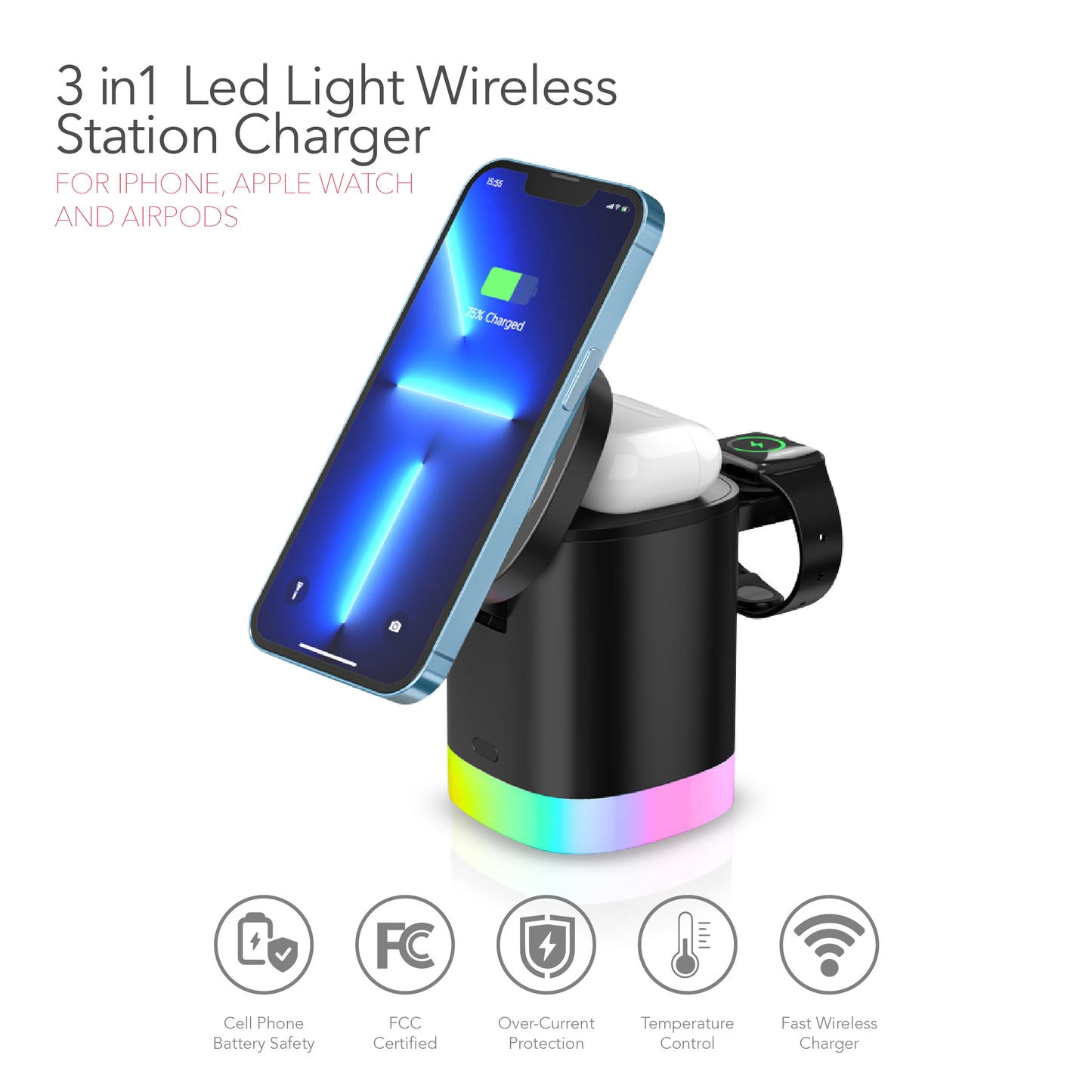 RCA 3-in-1 Wireless Charging Station for iPhone, Apple Watch & AirPods – 15W Max Output - Top Tech Audio