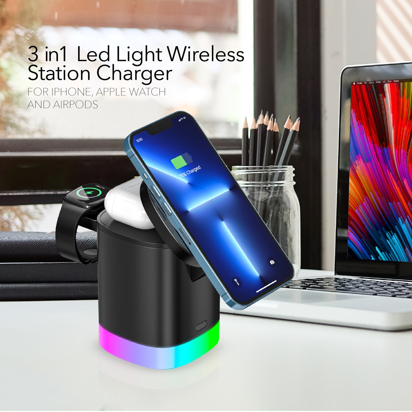 RCA 3-in-1 Wireless Charging Station for iPhone, Apple Watch & AirPods – 15W Max Output - Top Tech Audio