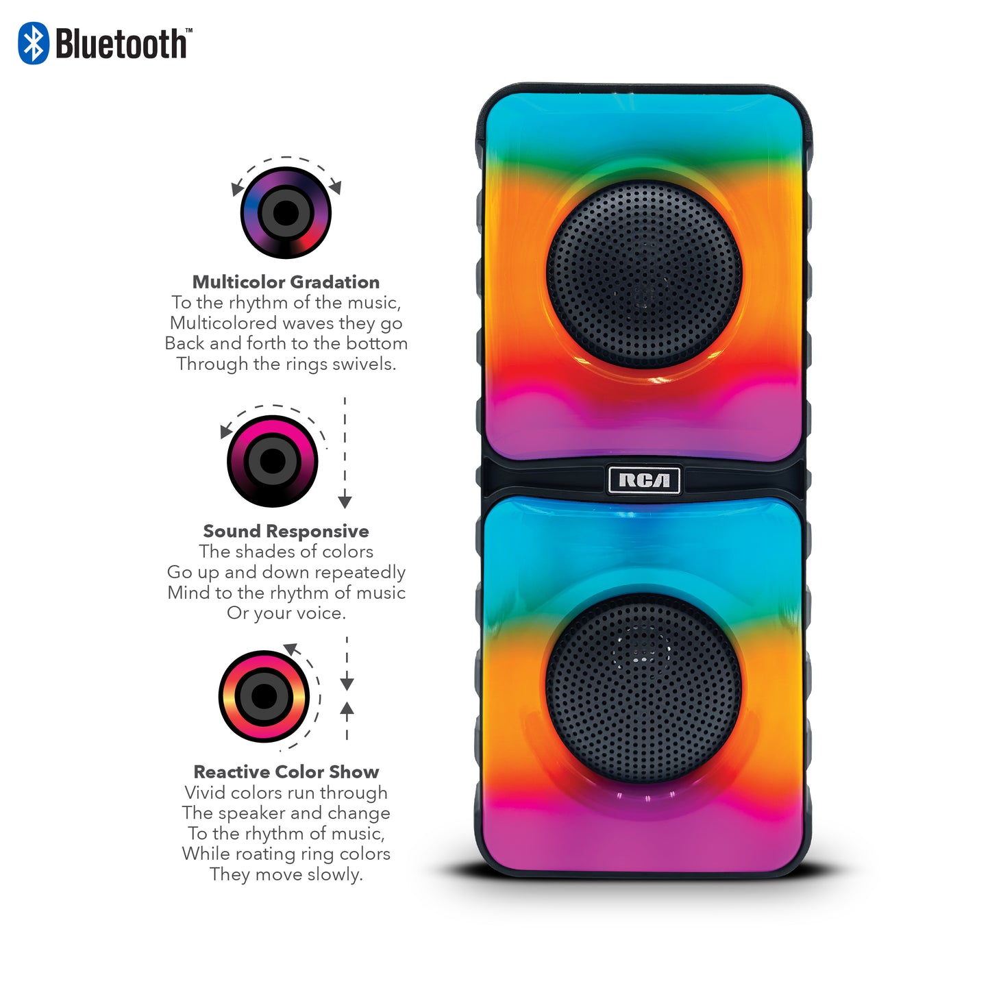 RCA Disco 204 Flame Effect Bluetooth Party Speaker with Dual 4" Woofers - Top Tech Audio