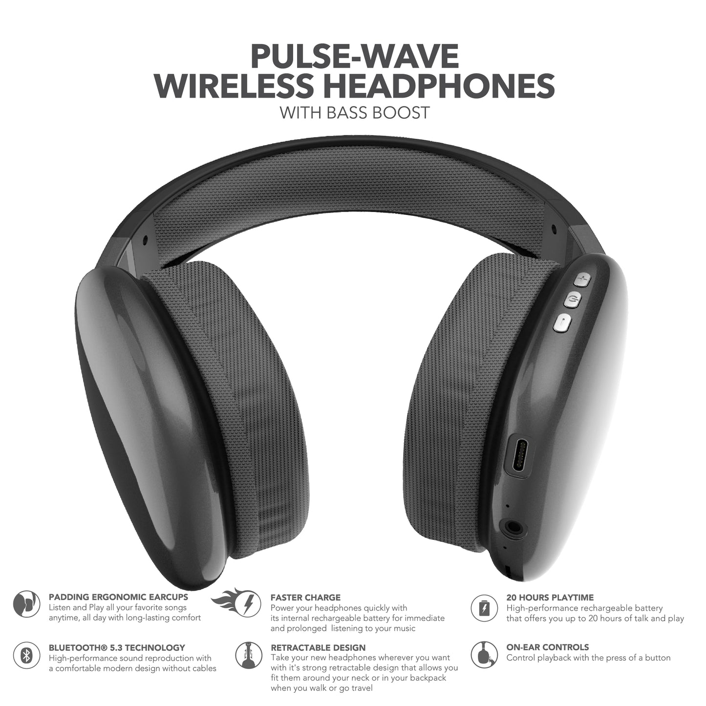RCA Wave-56 Wireless Over-Ear Bluetooth Headphones, 20H Playtime, Hi-Res Audio - Top Tech Audio