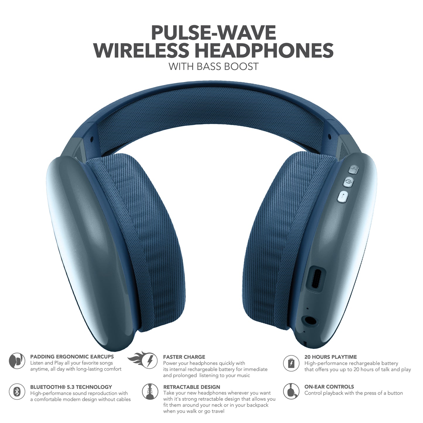 RCA Wave-56 Wireless Over-Ear Bluetooth Headphones, 20H Playtime, Hi-Res Audio - Top Tech Audio