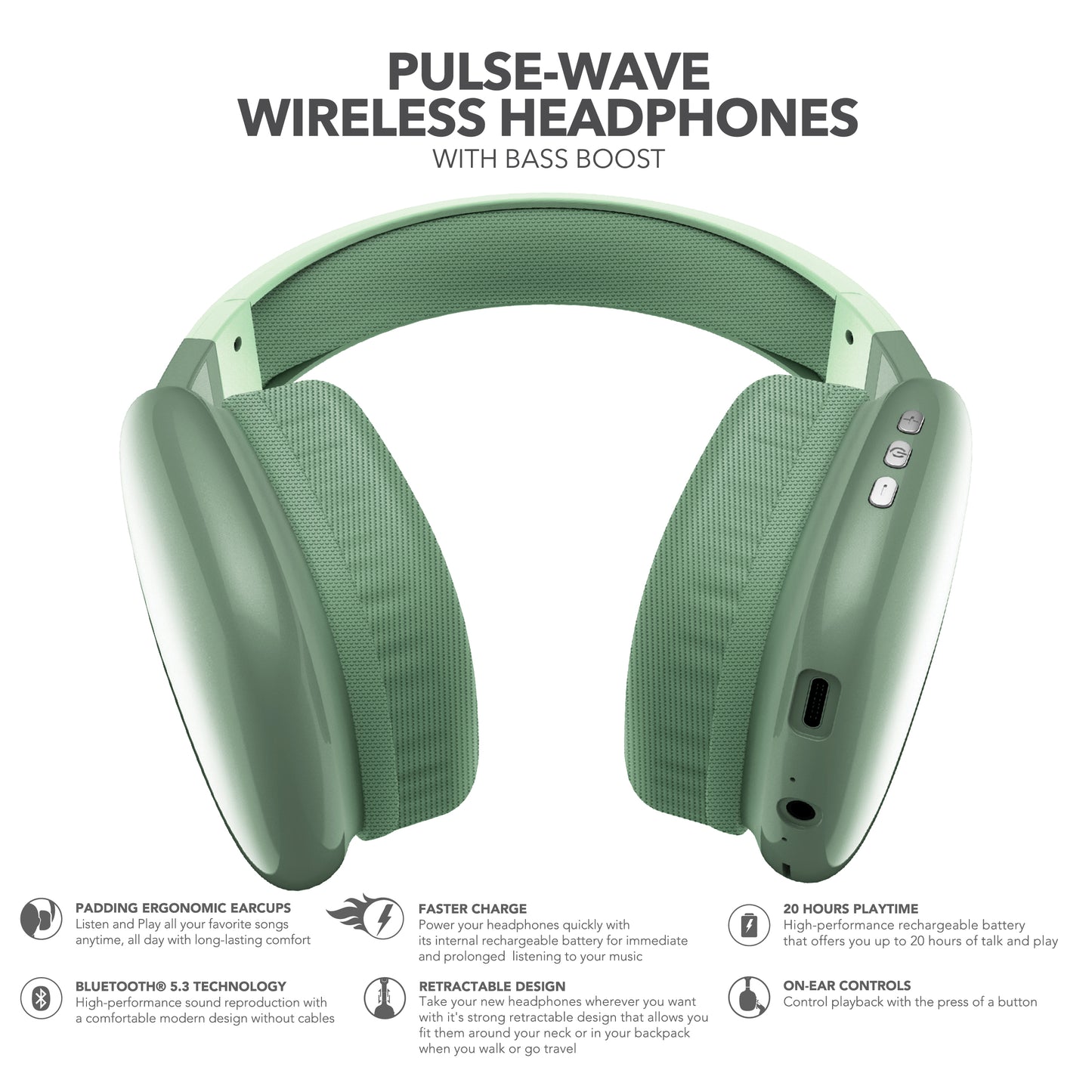 RCA Wave-56 Wireless Over-Ear Bluetooth Headphones, 20H Playtime, Hi-Res Audio - Top Tech Audio