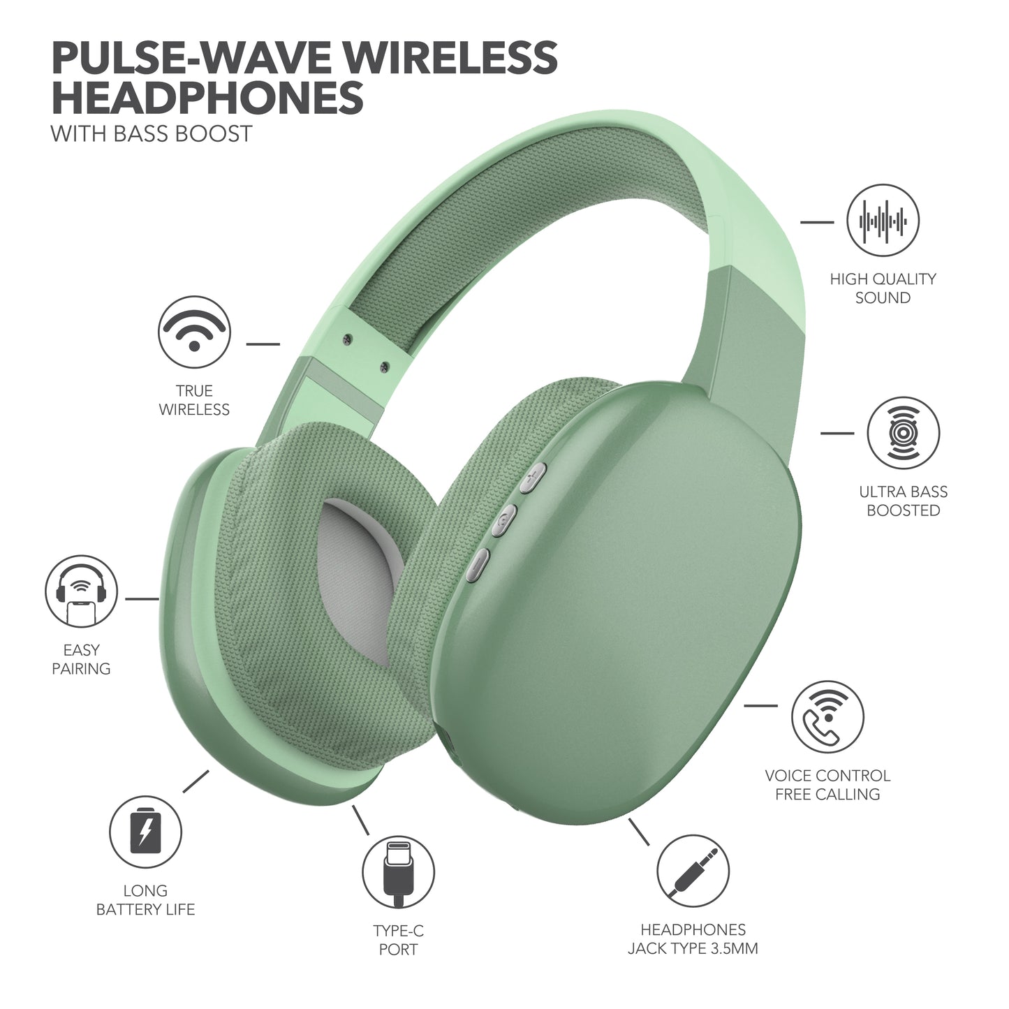 RCA Wave-56 Wireless Over-Ear Bluetooth Headphones, 20H Playtime, Hi-Res Audio - Top Tech Audio