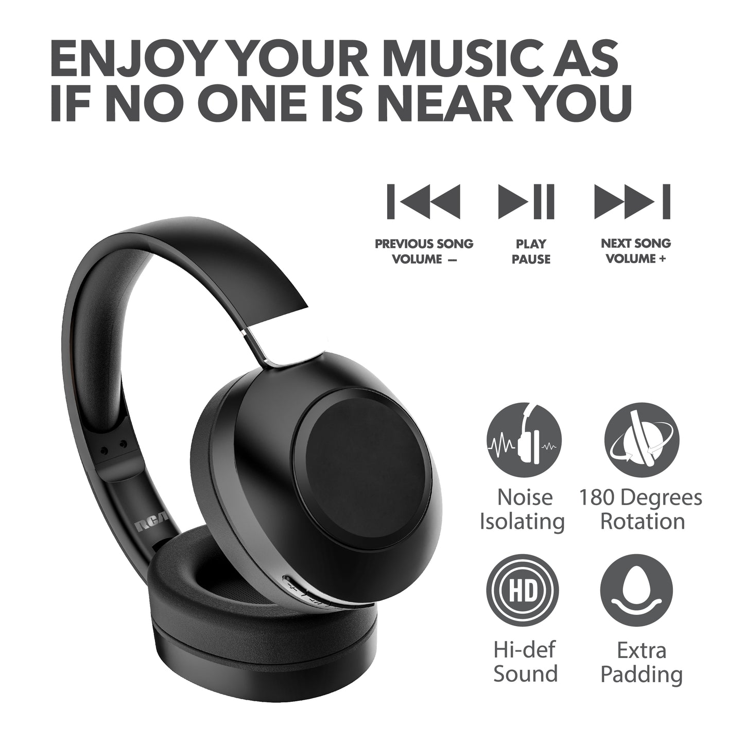 RCA Wave-54 Wireless Over-Ear Bluetooth Headphones, 12H Playtime, Hi-Res Audio - Top Tech Audio