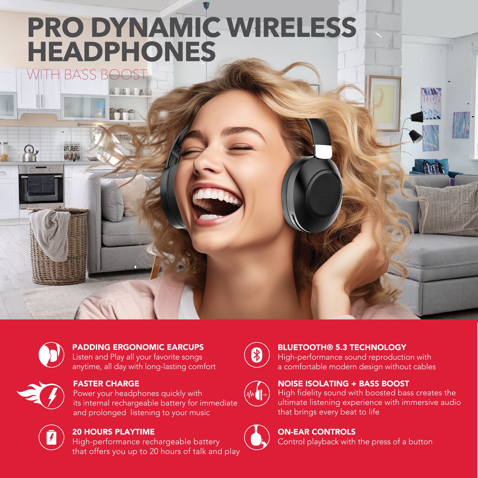 RCA Wave-54 Wireless Over-Ear Bluetooth Headphones, 12H Playtime, Hi-Res Audio - Top Tech Audio