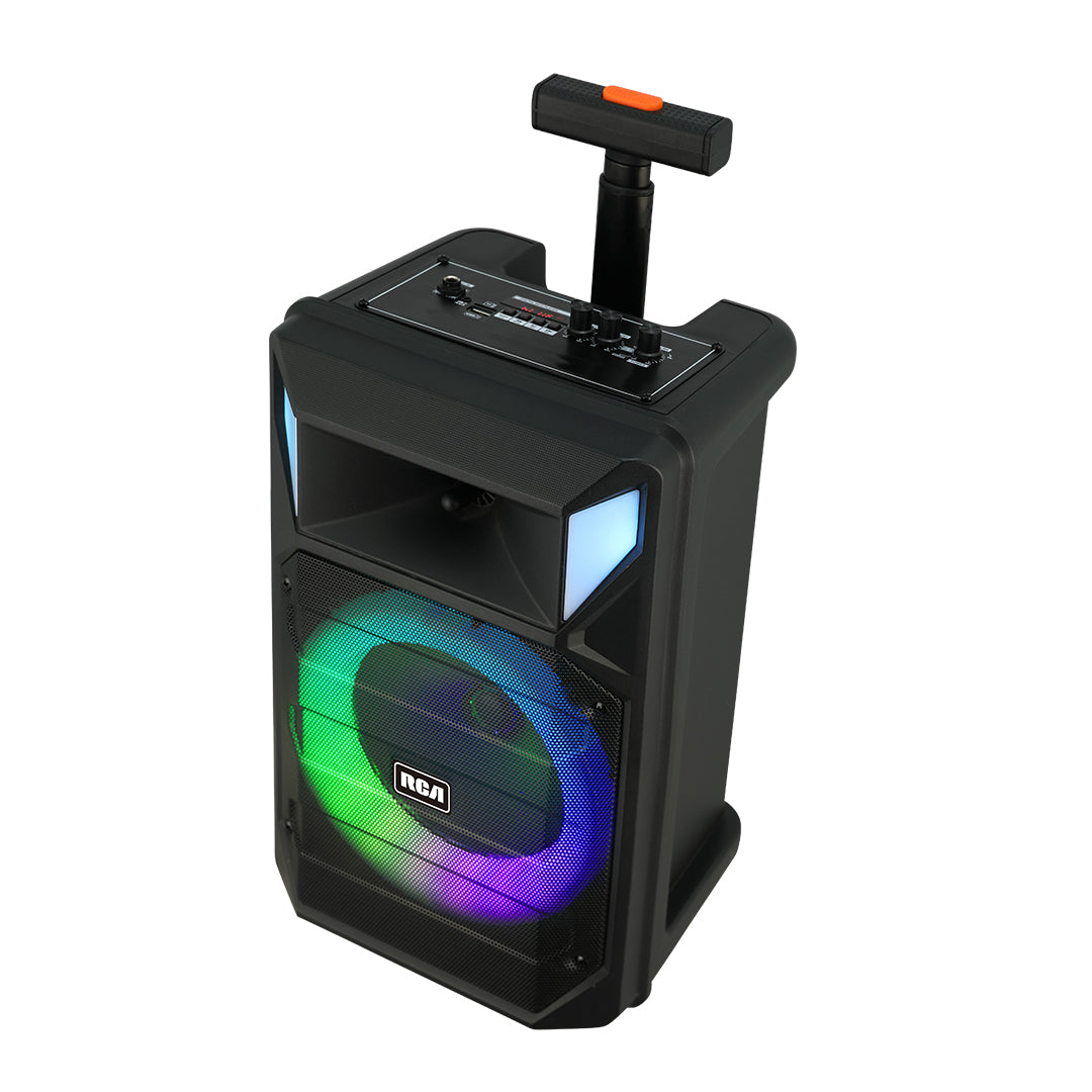 RCA FLAME-8 8" Bluetooth Speaker with Mic, Remote, Trolley & Dynamic LED Lights - Top Tech Audio