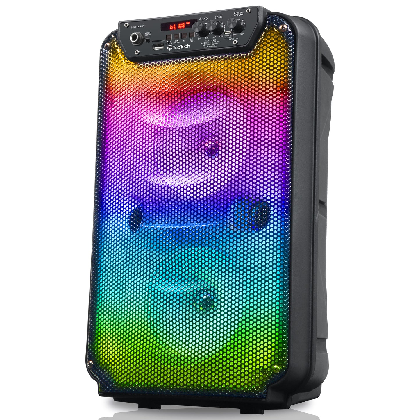TOPTECH TTA-206 Dual 6'' Woofer Bluetooth Speaker with Stand & LED Flame Lights