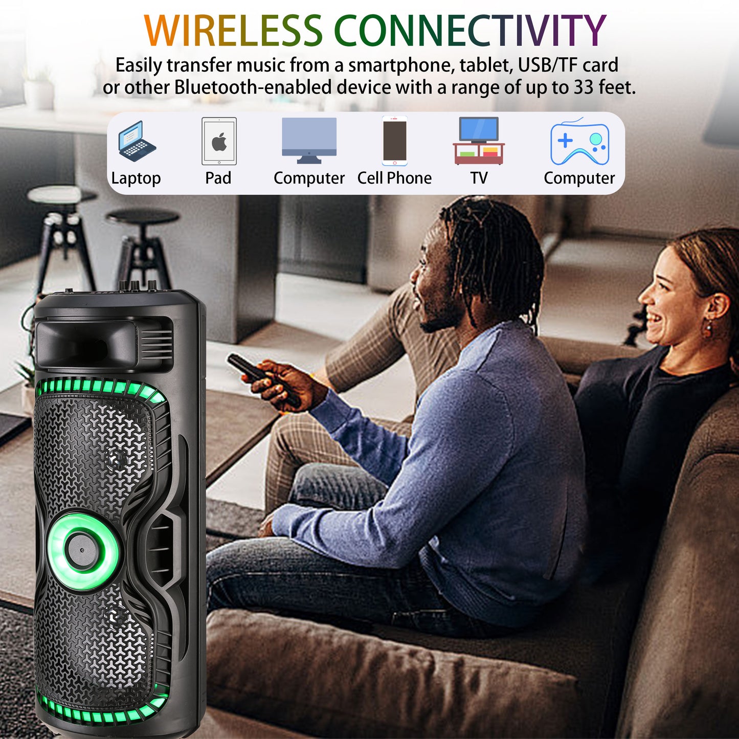 TOPTECH BRAZE-8 Dual 8" Bluetooth Party Speaker with Disco Lights & Rechargeable Battery - Top Tech Audio