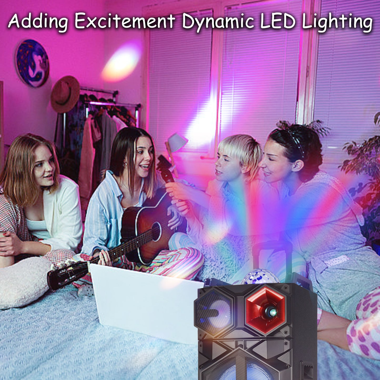 TOPTECH GALAXY-210, Dual 10" Bluetooth Speaker with Disco Lights & DJ Bulb for Home/Outdoor