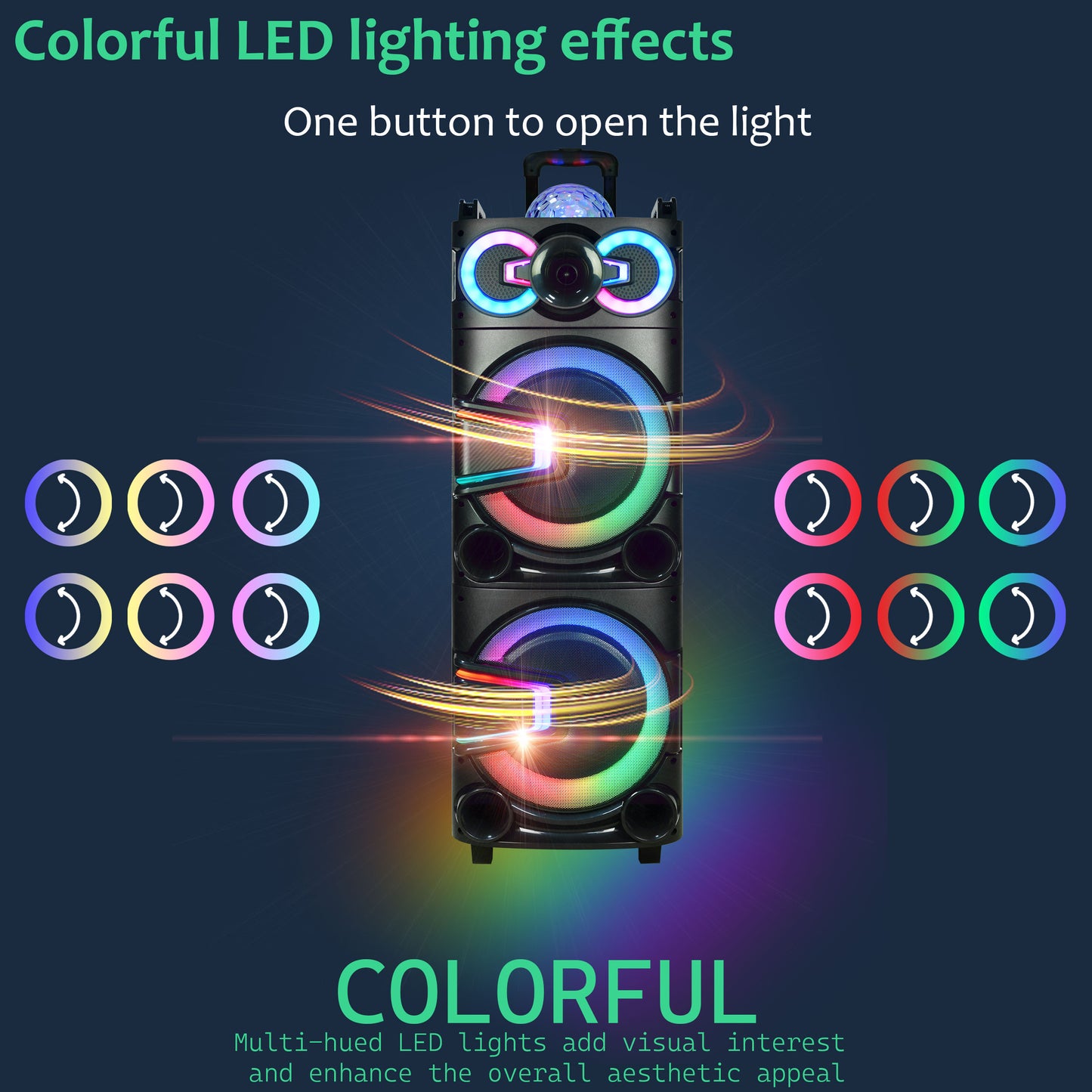 TOPTECH ANGEL-10, Dual 10" Bluetooth Speaker with Disco Lights & DJ Bulb for Home/Outdoor
