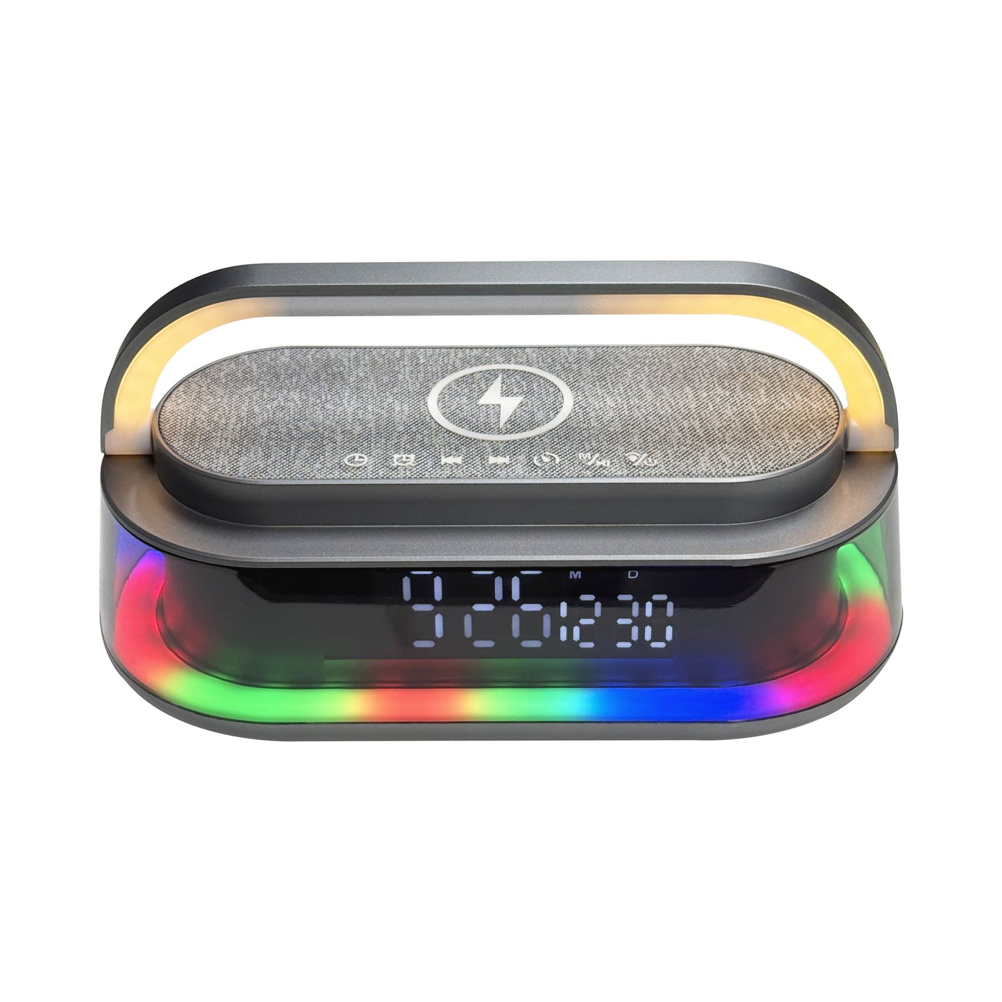 RCA FLAME-103 Portable RGB LED Alarm Speaker, Wireless Charging Pad - Top Tech Audio