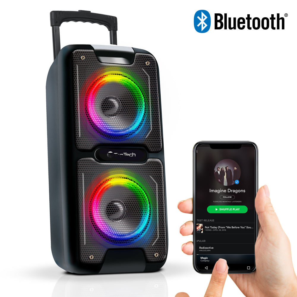 TOPTECH AL-101, 2x6.5 Inch Bluetooth Speaker,Wireless Stereo Sound Portable Speaker with Vivid Vibe Disco Lights,  Support for USB/TF Card/FM Radio/AUX,  Long Playtime for Outdoor Party Gift