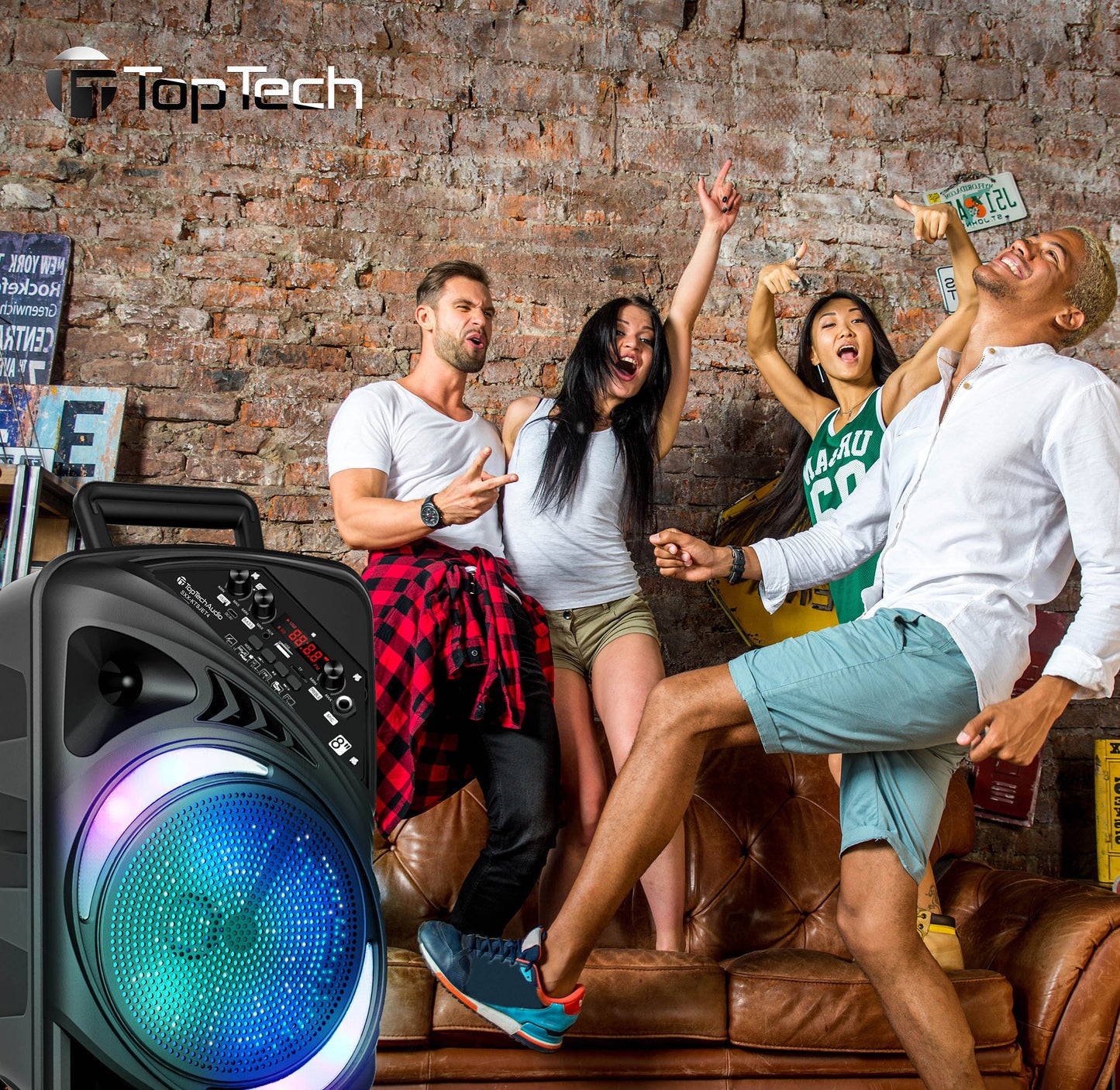 TOPTECH AL-8, 8 Inch Bluetooth Speaker Wireless Portable Outdoor Travel with Powerful TWS Sound , Treble/Bass/Echo Controls, 7- Colored Neon-Style Light Show, Up to 10 Meters (33ft) Bluetooth Distance,  for Party Outdoor Game Camping Gifts