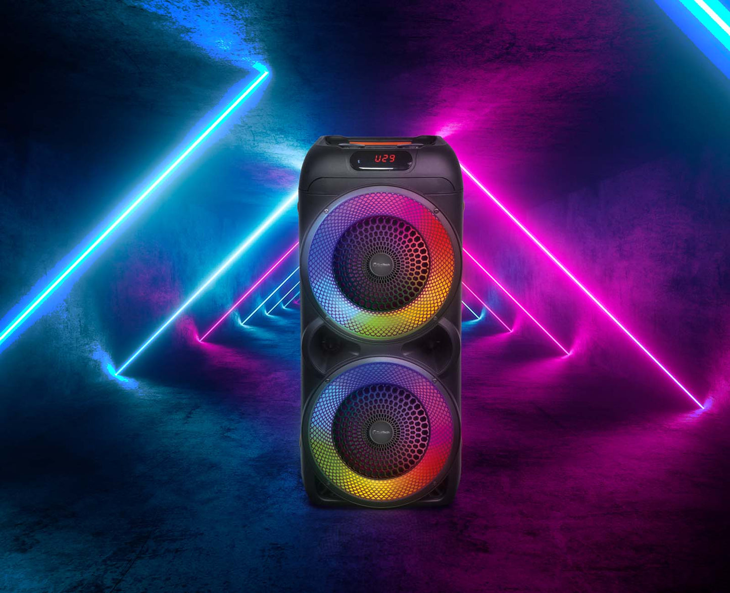 TOPTECH AL-801,  2x8 Inch Wireless Bluetooth Speaker with 360 HiFi Surround Sound System and Extra Bass, Flashing Dynamic LED Lights, Handle and Wheels for Easy Transport, Up to 10 Meters (33ft) Bluetooth Distance,  for Party Outdoor Game Camping Gifts