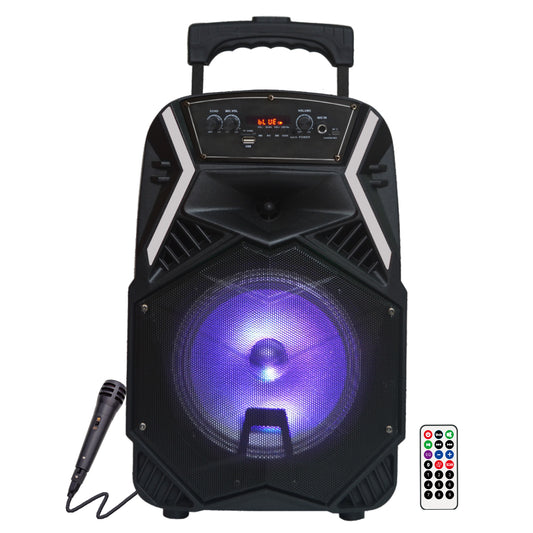 TOPTECH Angel-8, 8 Inch Woofer Rechargeable Party Portable Speaker with Colorful LED Lights on Grill,10 meters (33ft)Bluetooth Distance,of Blazing Powerful Sound, Handle and Wheels & Wired Microphone for Party/Gift/Indooer/Outdoor