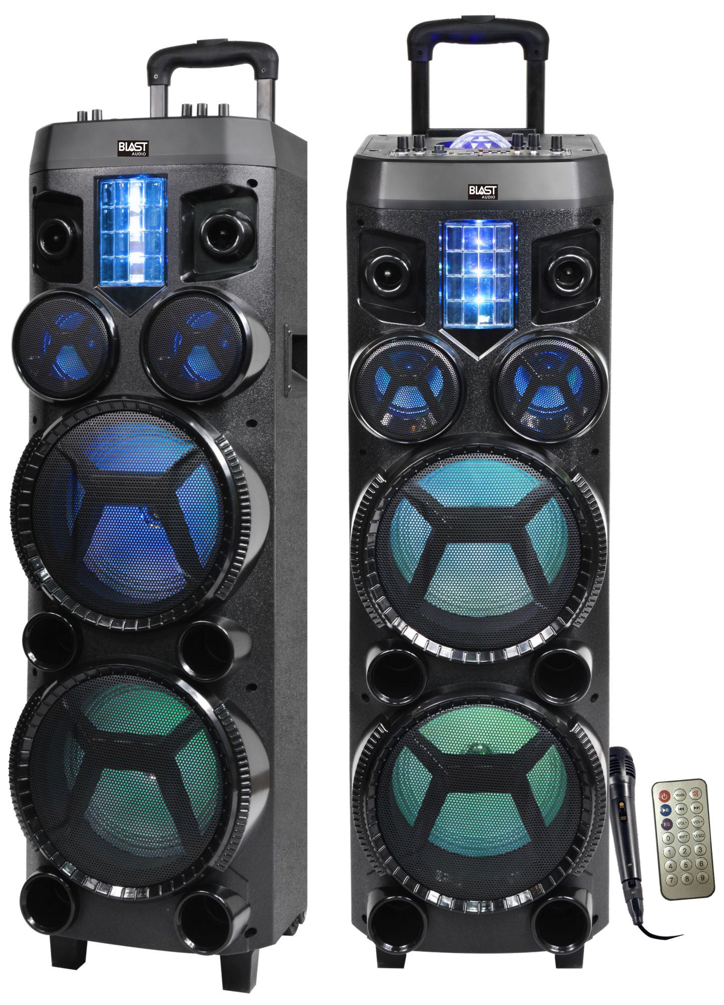Fully Amplified 5000W 2x8" Portable Speaker with Bluetooth, FM Radio & Microphone