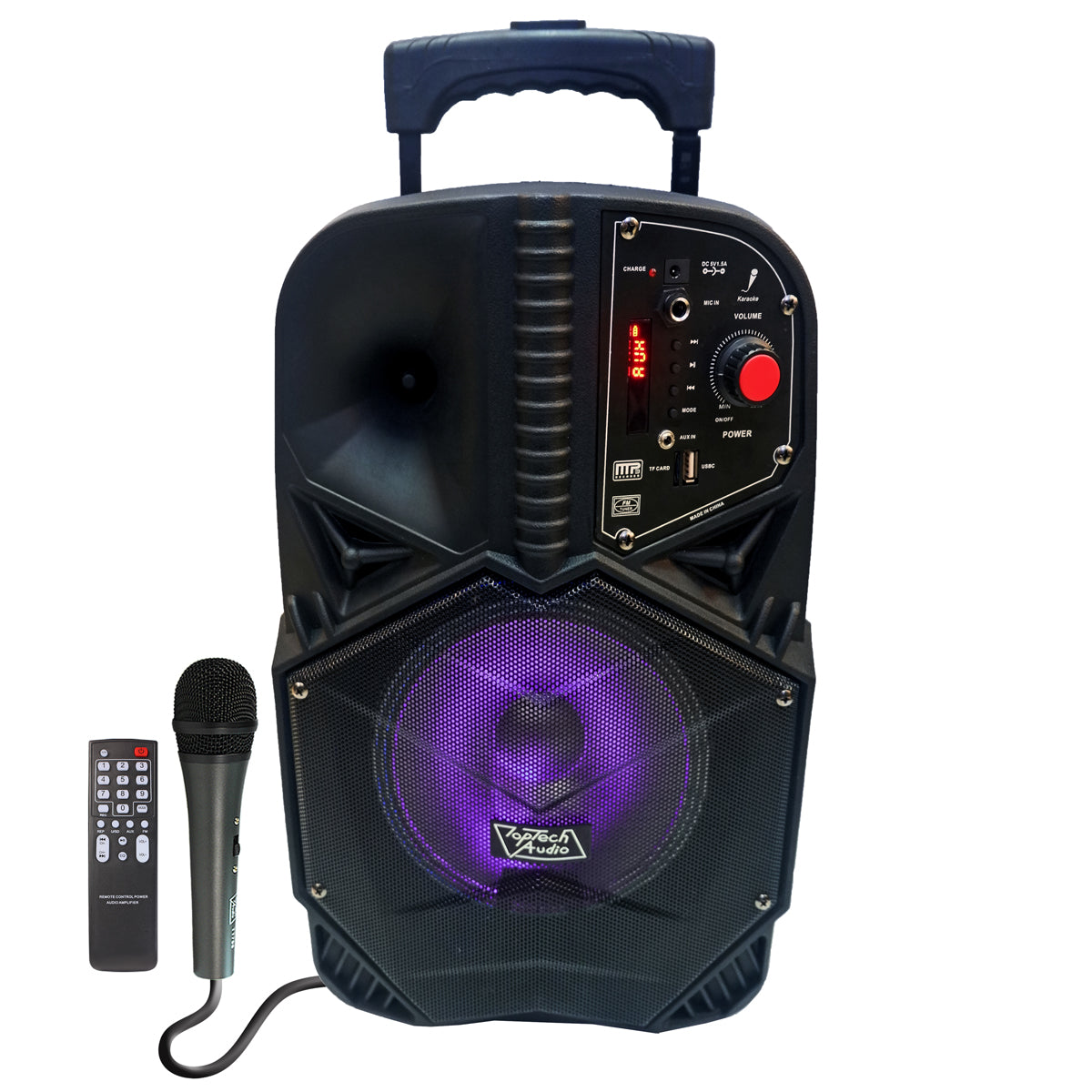 TOPTECH BLADE-8, 8-Inches Fully Amplified Speaker, Portable with Trolley Handle audio,1600 Watts Peak Power Sound Speaker with LED Light & Microphone