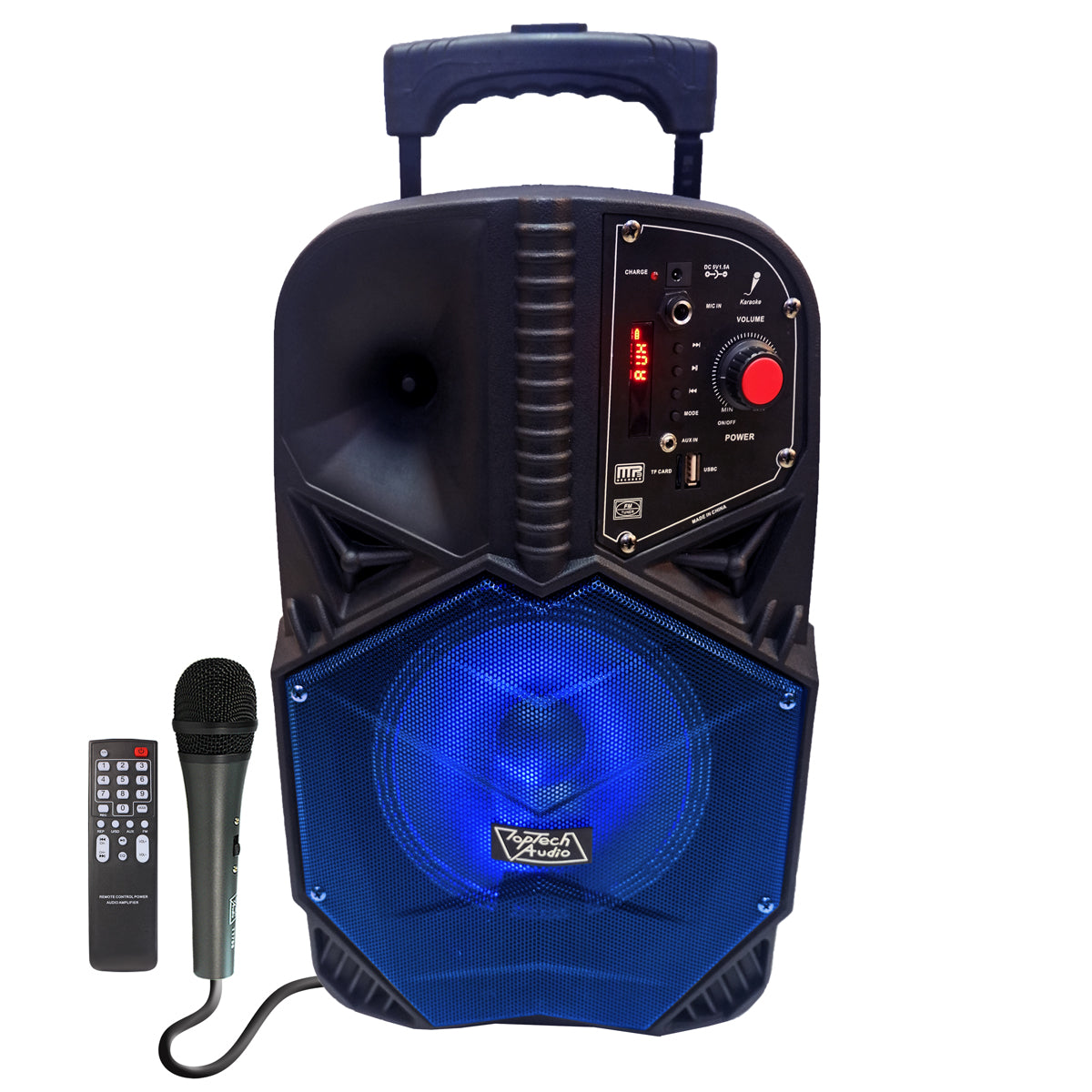 TOPTECH BLADE-8, 8-Inches Fully Amplified Speaker, Portable with Trolley Handle audio,1600 Watts Peak Power Sound Speaker with LED Light & Microphone