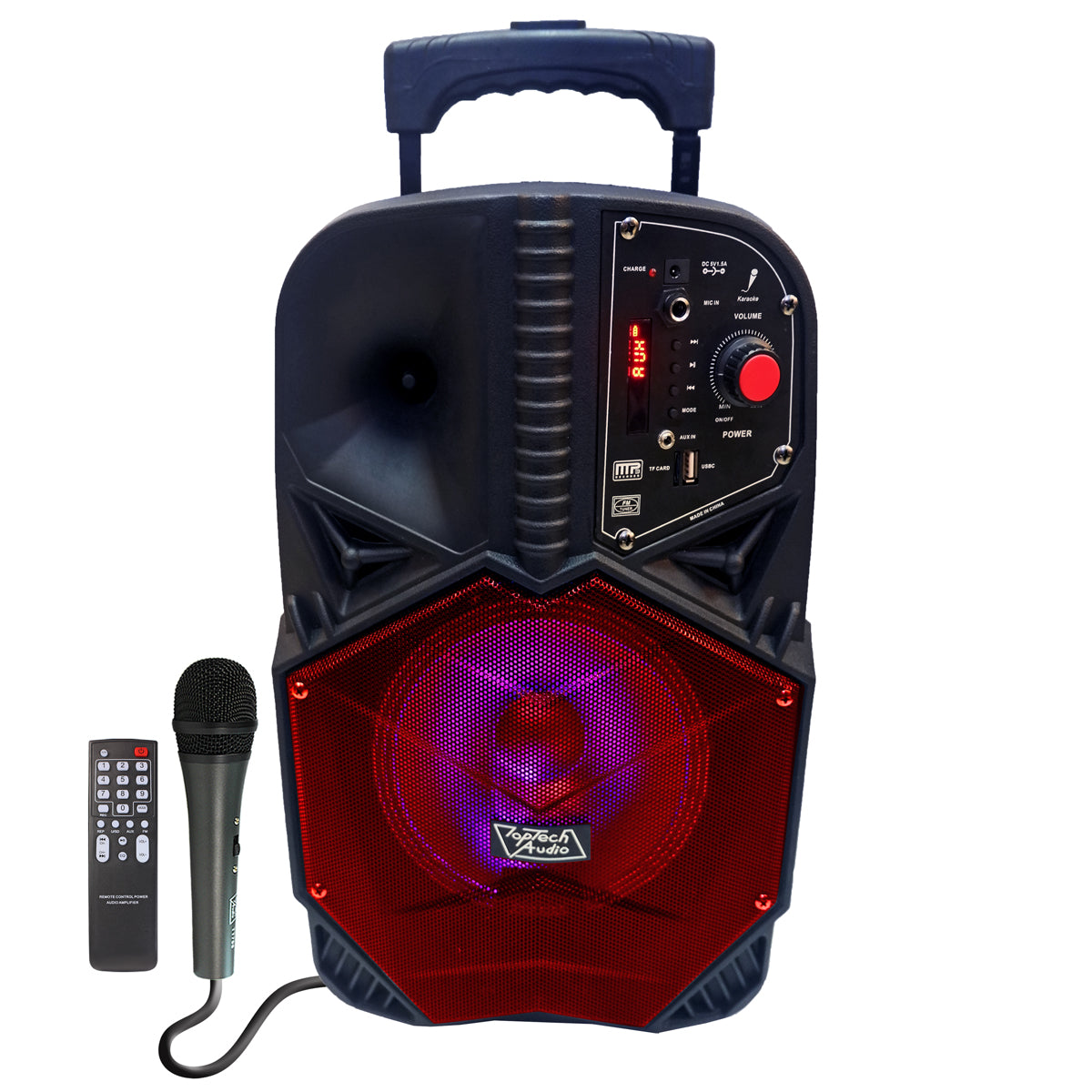 TOPTECH BLADE-8, 8-Inches Fully Amplified Speaker, Portable with Trolley Handle audio,1600 Watts Peak Power Sound Speaker with LED Light & Microphone