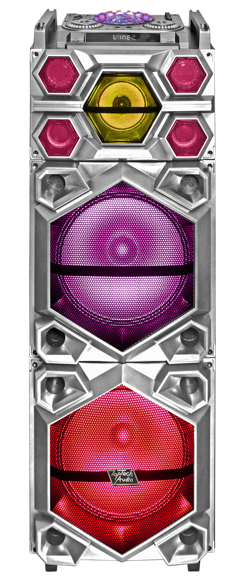 Fully Amplified Portable 5000 Watts Peak Power 2 x12” Speaker with DISCO BALL