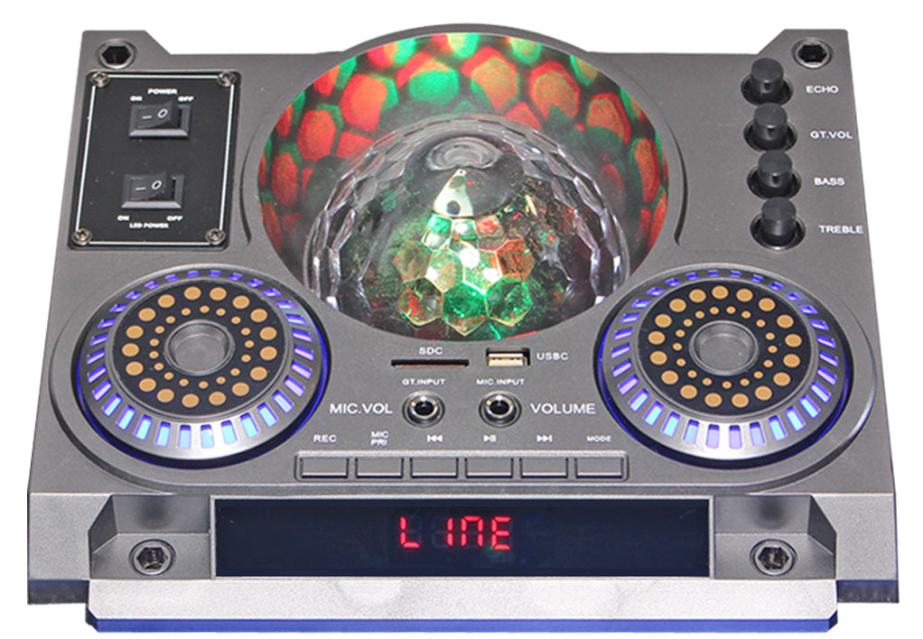 Fully Amplified Portable 5000 Watts Peak Power 2 x12” Speaker with DISCO BALL