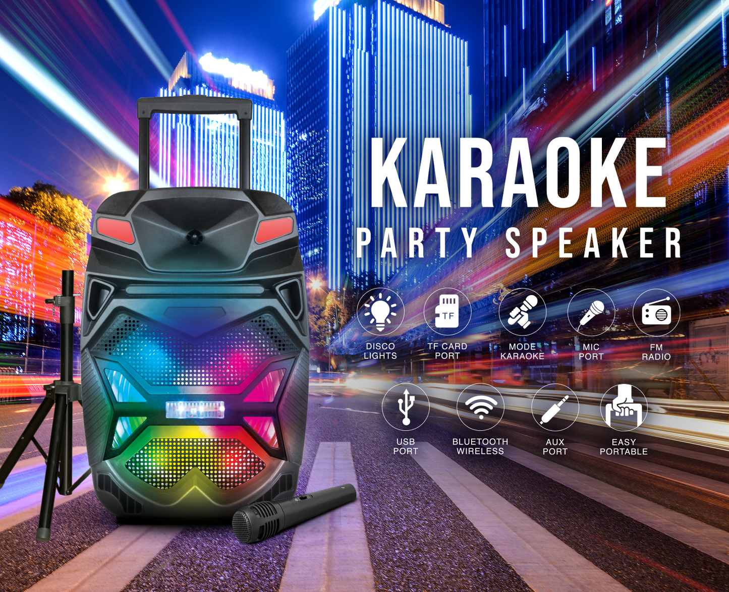 TOPTECH BLADE-15 15" Bluetooth Party Speaker with Disco Lights, Wireless Microphone - Top Tech Audio