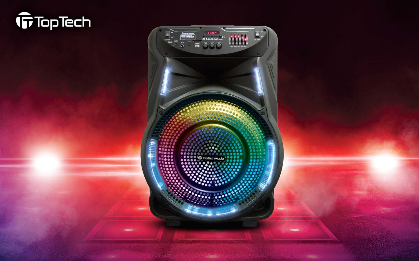 TOPTECH FLASH-115, 15'' Bluetooth Speaker with Flame Lights, Wireless Microphone & Remote