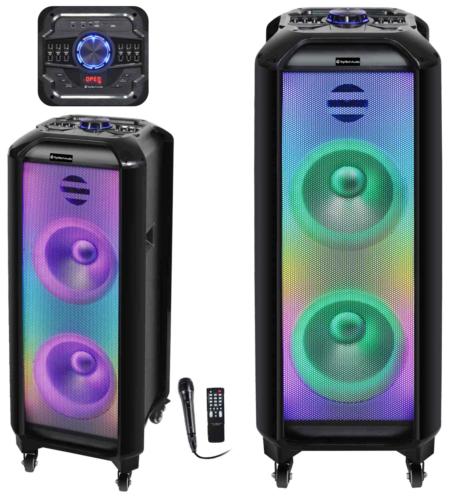 Fully Amplified Portable 10000 Watts Peak Power 2x10” Speaker with LED Lights