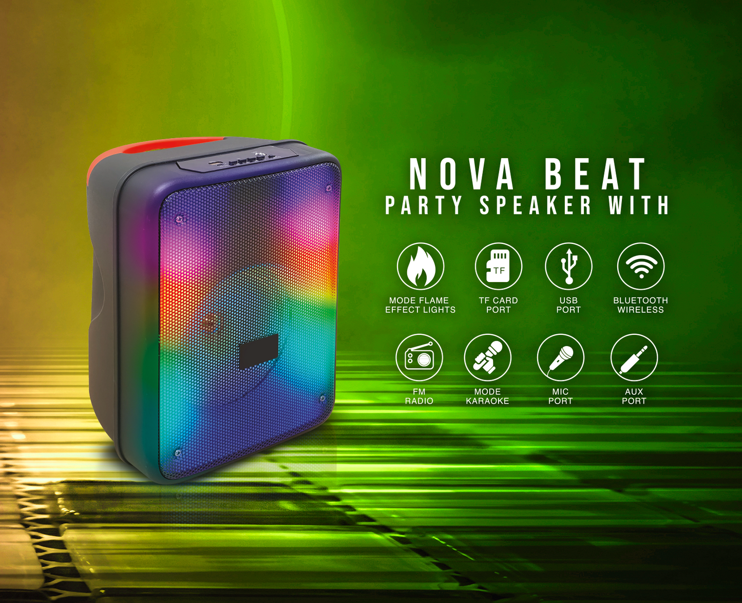 TOPTECH KL-7 NOVA BEAT, 6.5 Inch Woofer Rechargeable Party Portable Speaker with Flame Effects Lights on Grill,10 meters (33ft)Bluetooth Distance,of Blazing Powerful Sound, Handle and Wheels for Party/Gift/Indooer/Outdoor