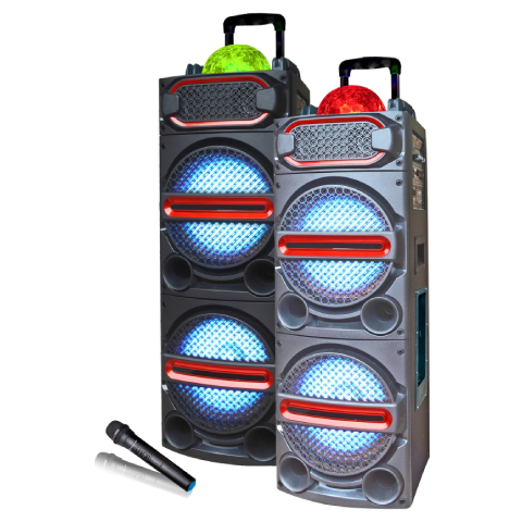 TOPTECH SKY-210, 2*10 Inch Portable Party Bluetooth Speaker,Dazzling Disco Lights & Disco Ball with Trolley Handle and Wheels,Rechargeable Long Battery Life, Blazing Powerful Sound,33ft Bluetooth Distance, Mic/USB/SD Cards/Karaoke Inputs,FM Radio