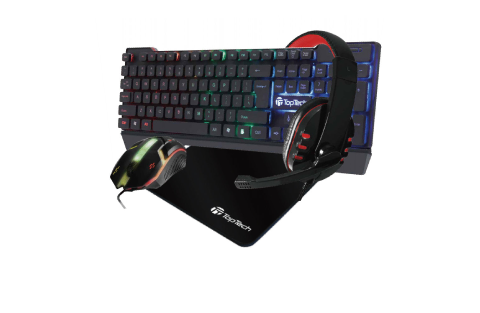 TOPTECH X-11, Gaming Keyboard and Mouse and Mouse pad and Gaming Headset, Pro 4 in 1 Gaming Set, RGB Light keyboard, Advanced Gaming Headset, Ergonomic Design,  LED Back-light Color Effects, Precise Control, PC Gamer's Dream Kit