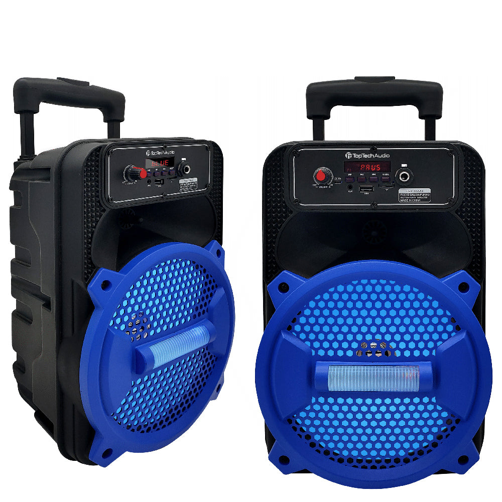 TOPTECH ROCK-8, Fully Ampliﬁed Multimedia Rechargeable Speaker,1500 Watts Peak Powerful Sound,8 Inch Woofer Stereo Sound with LED Lights,10 Meters (33ft) Bluetooth Distance,Long Playtime for Outdoor Party
