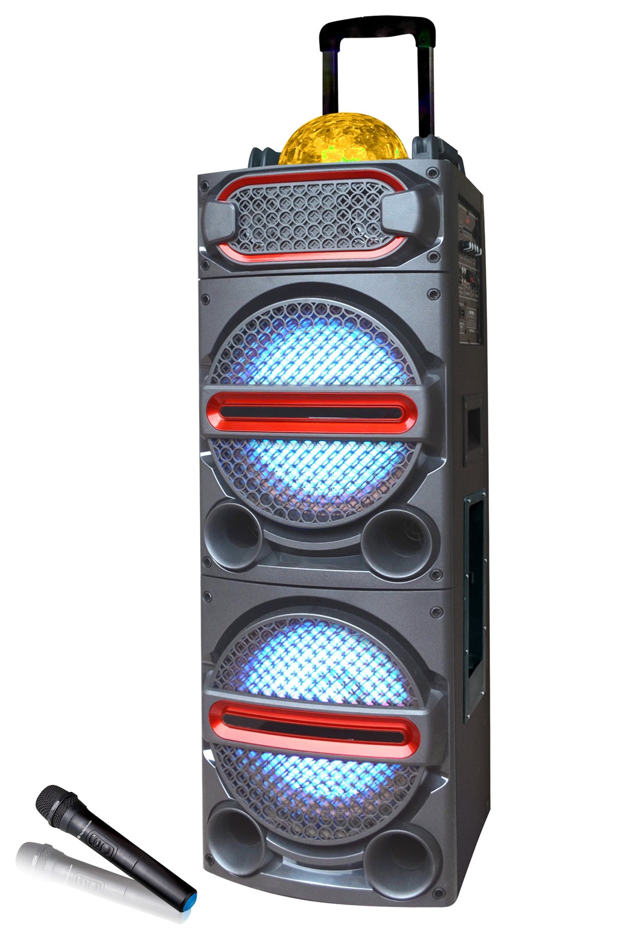 TOPTECH SKY-210, 2*10 Inch Portable Party Bluetooth Speaker,Dazzling Disco Lights & Disco Ball with Trolley Handle and Wheels,Rechargeable Long Battery Life, Blazing Powerful Sound,33ft Bluetooth Distance, Mic/USB/SD Cards/Karaoke Inputs,FM Radio