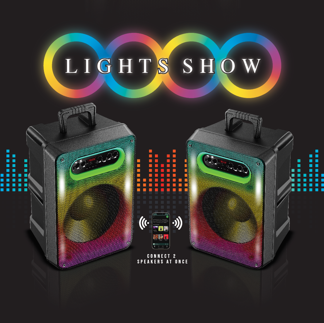 TOPTECH RIO-12 12” Bluetooth Speaker with TWS Stereo & 5000W Sound, Disco Lights