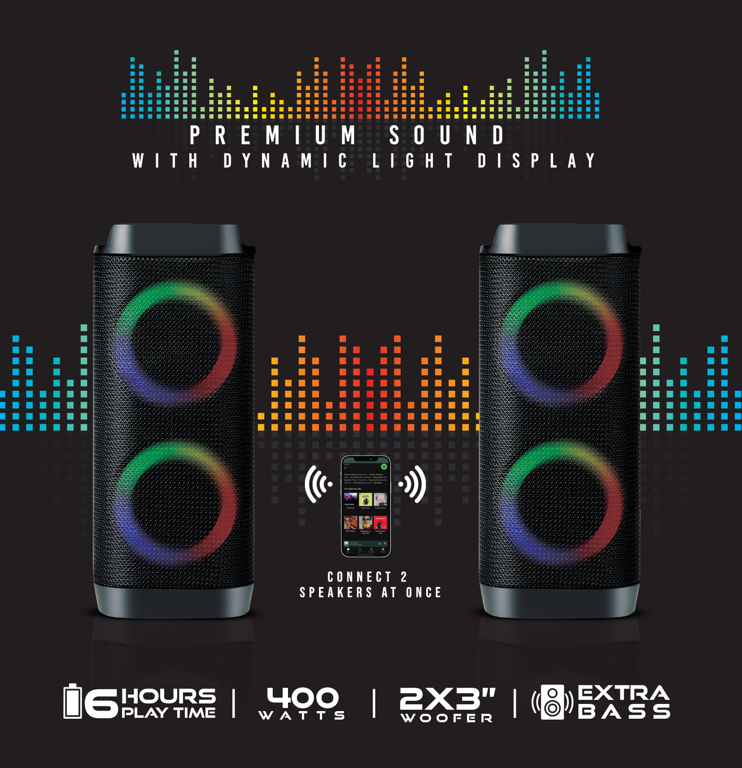 TOPTECH KL-5, Dual 3 inch Woofers Bluetooth Party Speaker with Karaoke Microphone,USB/SD,FM Radio,AUX,Party Disco Lights, TWS Pairing,Long Playtime for Outdoor Party