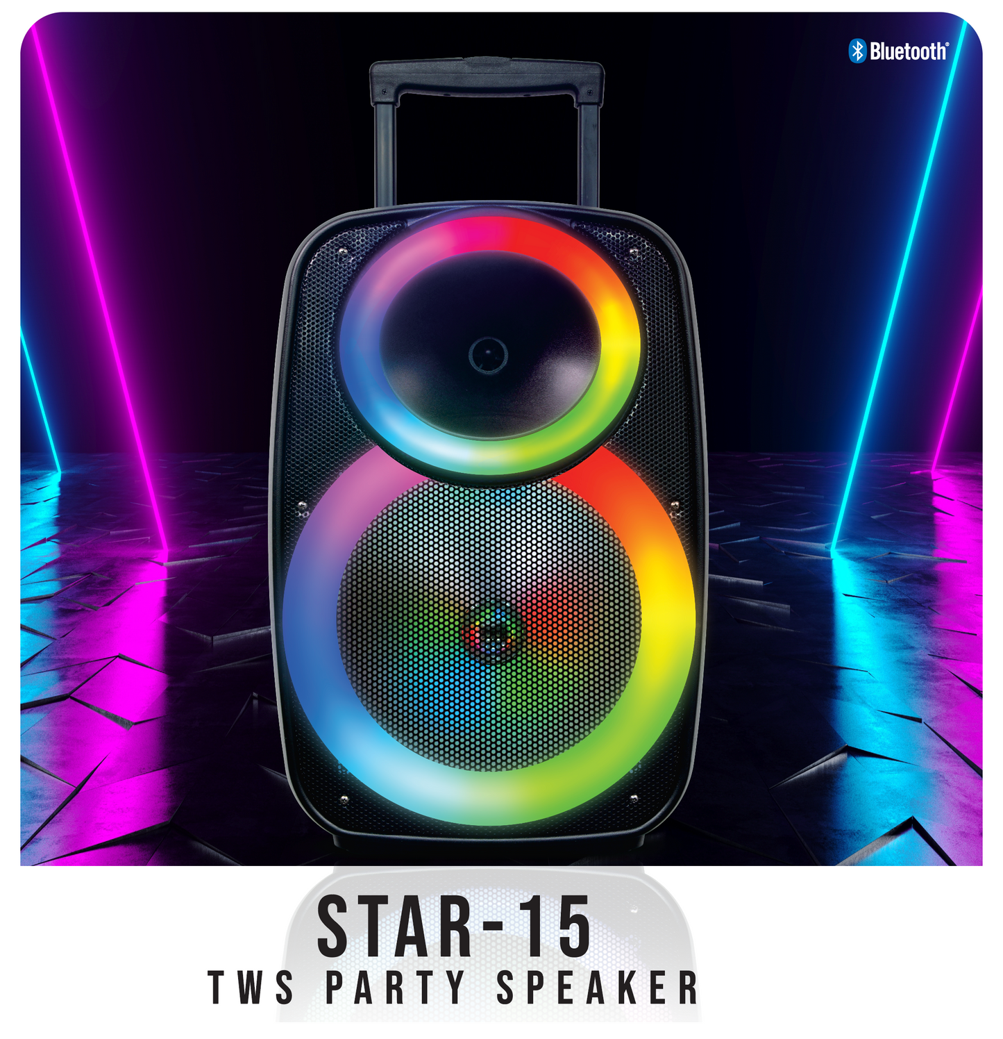 TOPTECH Star-15, 15 Inch Portable Bluetooth Party Speaker,Up to 10 Meters (33ft) Bluetooth Distance,Crystal Clear Sound, Wireless TWS Sound System with Flashing Flame Lights,Rechargeable Long Battery Life for Party Outdoor Camping