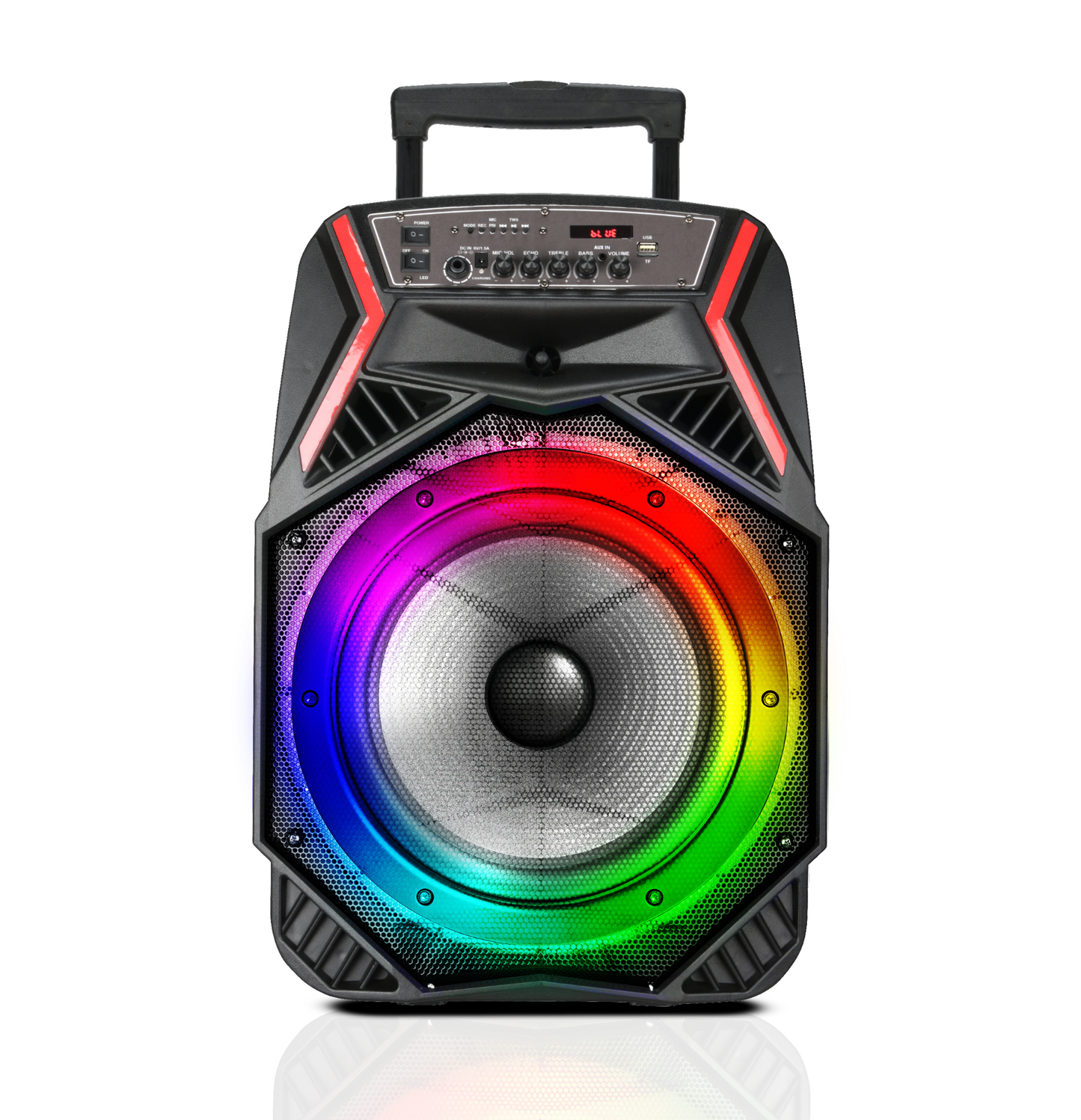 ROCK-15 Portable 6000W 15" Speaker with Bluetooth, Colorful Lights & Wired Microphone