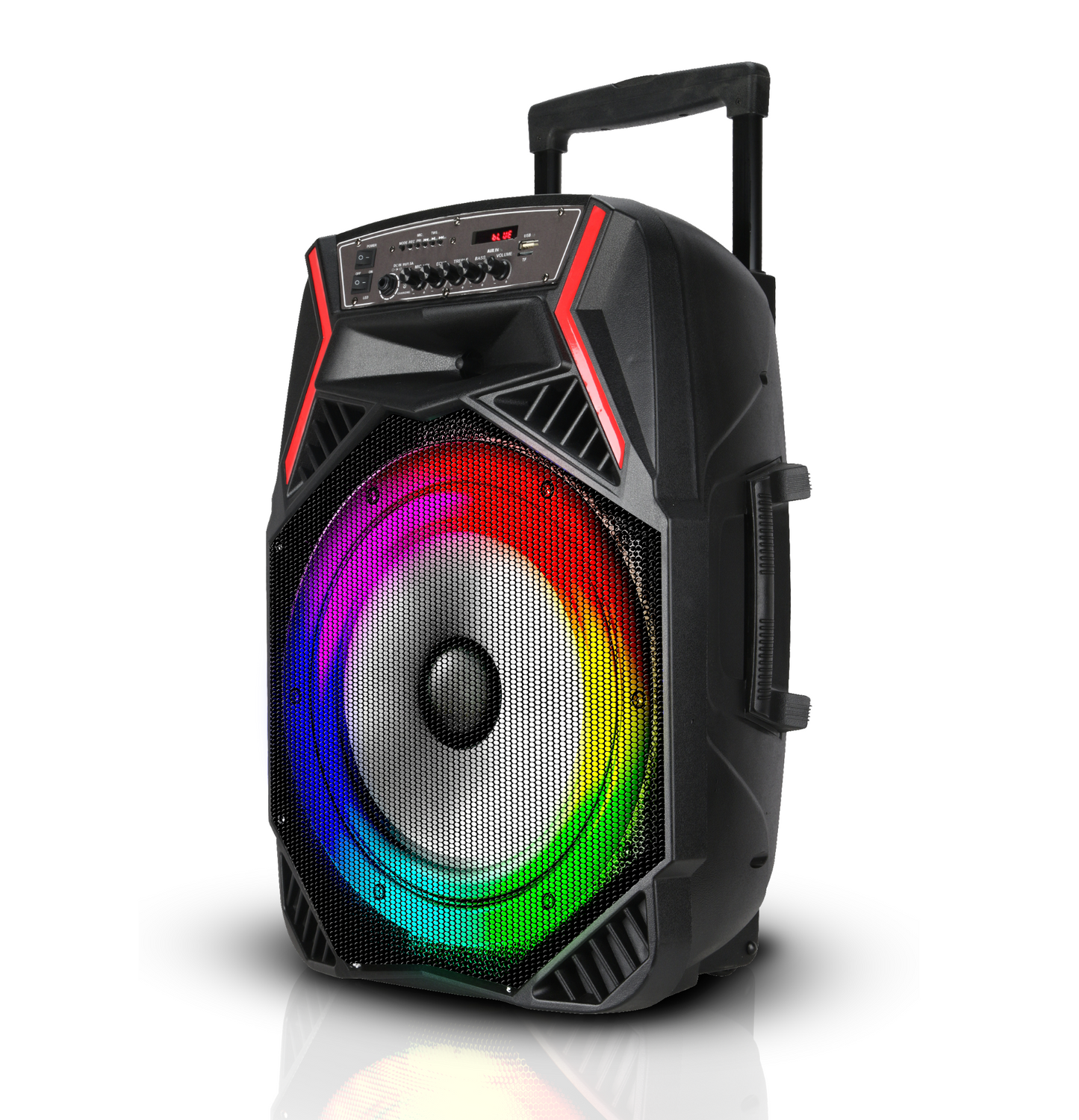 ROCK-15 Portable 6000W 15" Speaker with Bluetooth, Colorful Lights & Wired Microphone