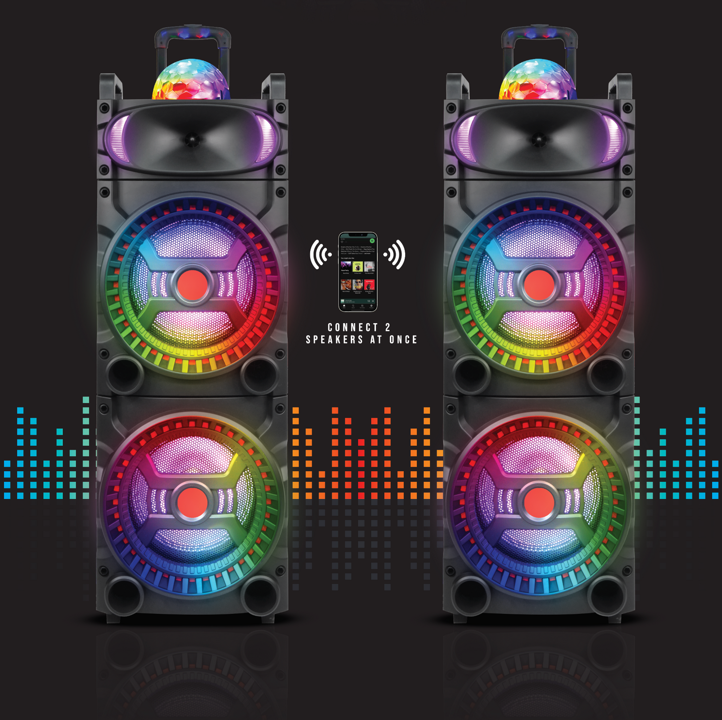 TOPTECH RIO-210, 2x10 Inch Bluetooth Speaker, RGB Disco Lights, Extra Bass - Top Tech Audio