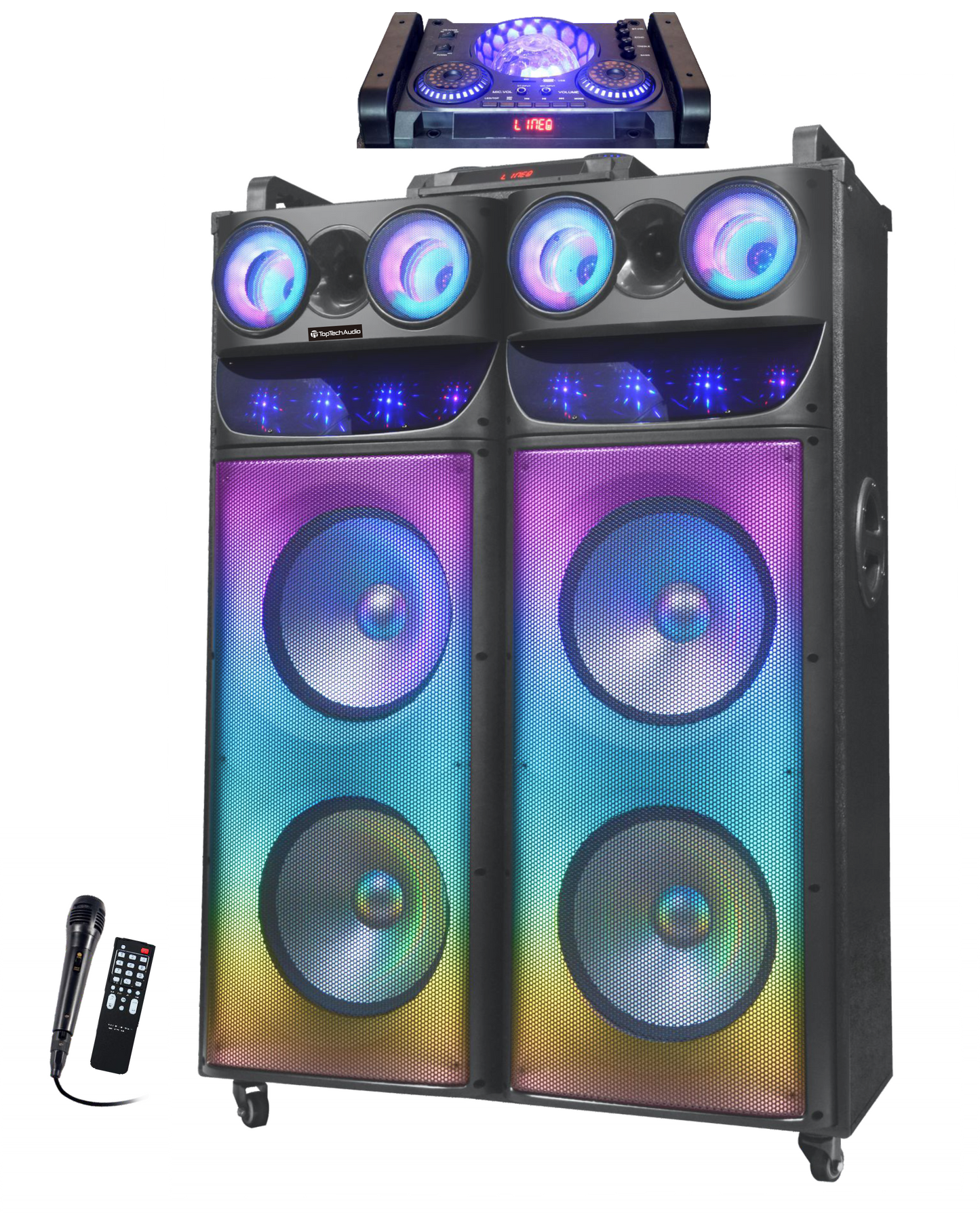 Fully Amplified Portable 20000W 4x12" Bluetooth Speaker with LED Display & Wired Microphone
