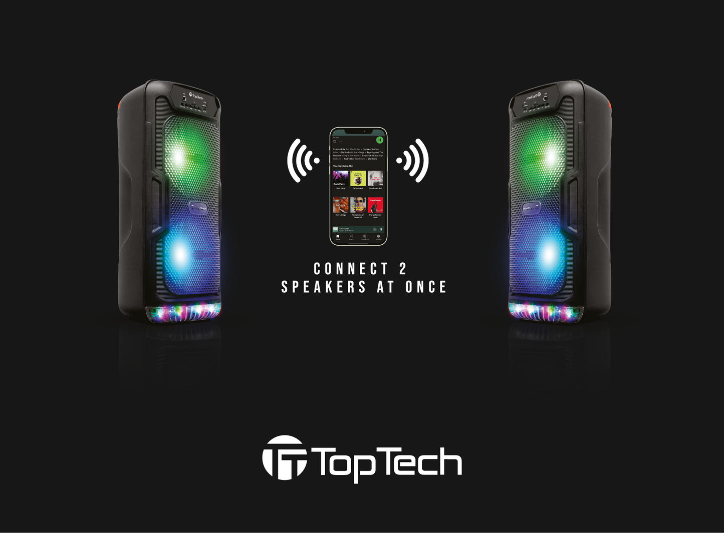 TOPTECH JET-33 , 2x6.5 Inch Woofer Rechargeable Party Portable Speaker with Colorful Disco Lights on Grill,10 meters (33ft)Bluetooth Distance,of Blazing Powerful Sound, Wireless Microphone for Party/Gift/Indooer/Outdoor