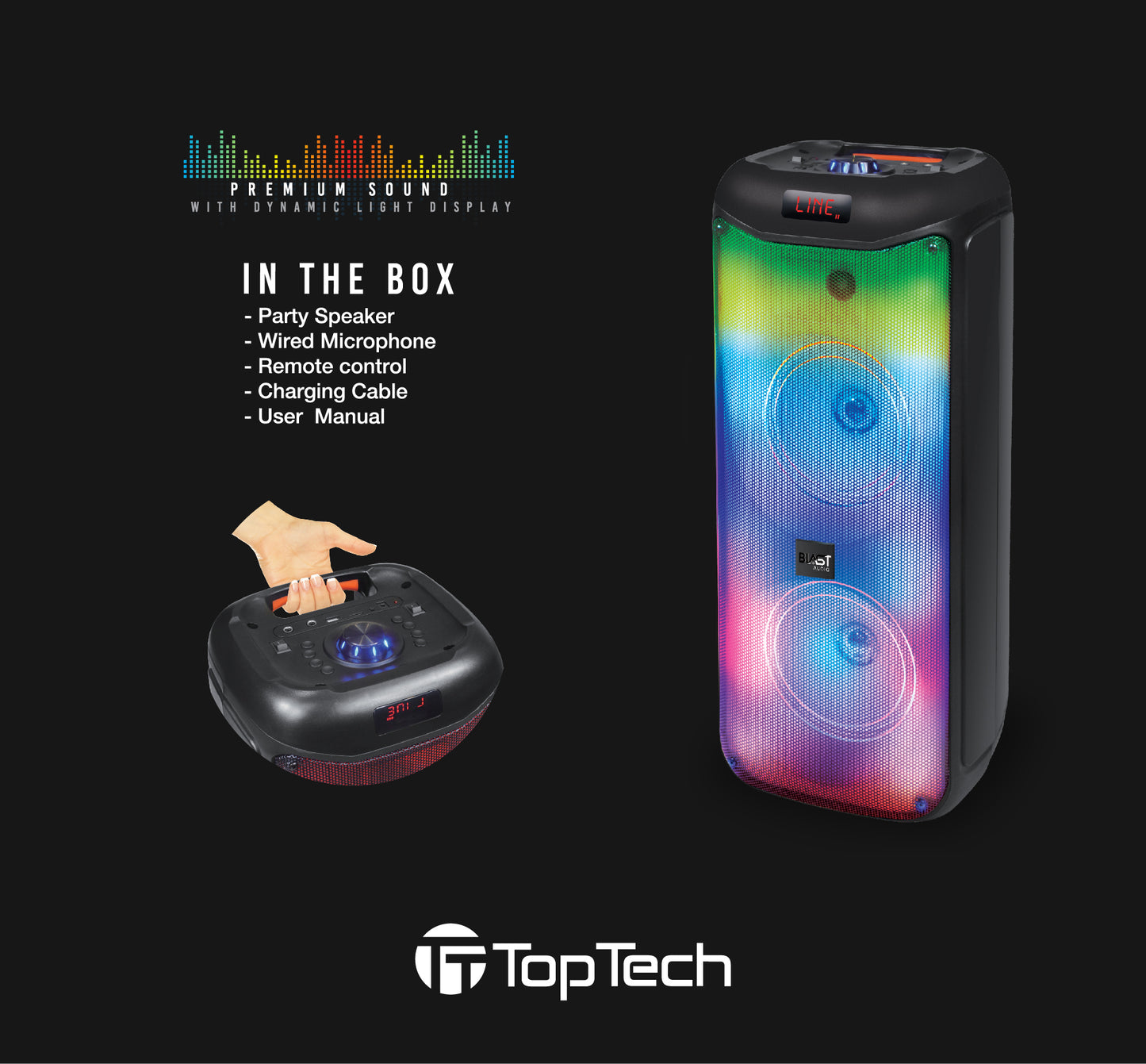 TOPTECH BLA-88, 2x8 Inch Bluetooth Speakers with Multi-colors Disco Lights, Wireless Stereo Sound with Wireless Microphone，Up to 10 Meters (33ft) Bluetooth Distance with Remote control, Rechargeable Long Battery Life for Party Outdoor Camping